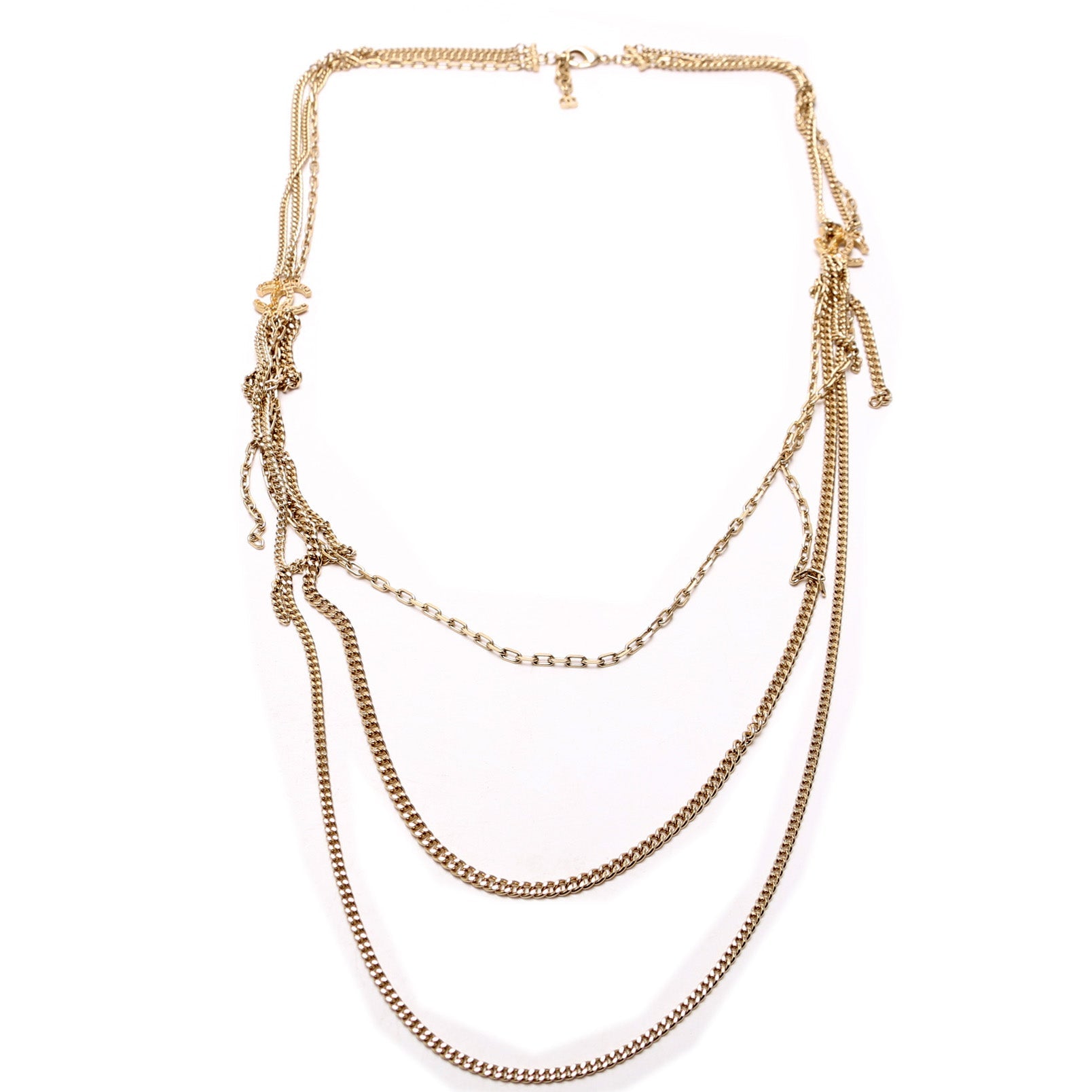 Crystal CC Mutli Chain Long Necklace Gold