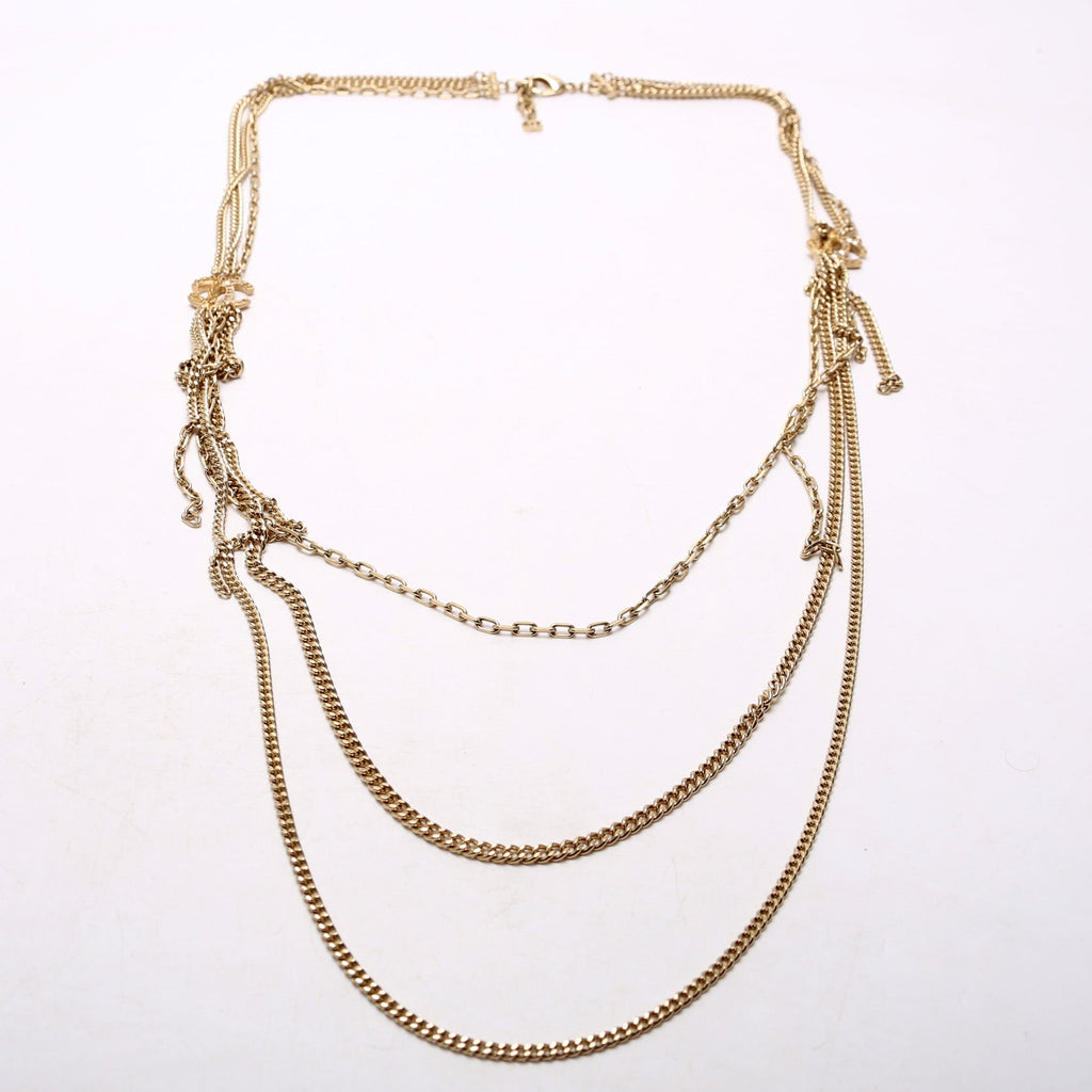 Crystal CC Mutli Chain Long Necklace Gold