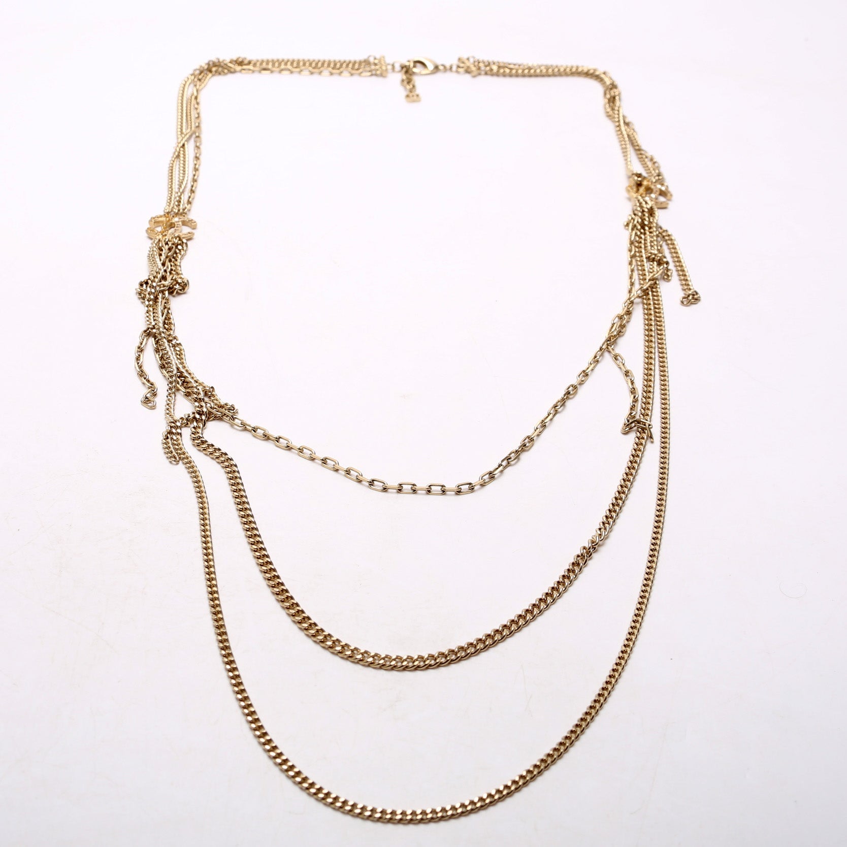 Crystal CC Mutli Chain Long Necklace Gold