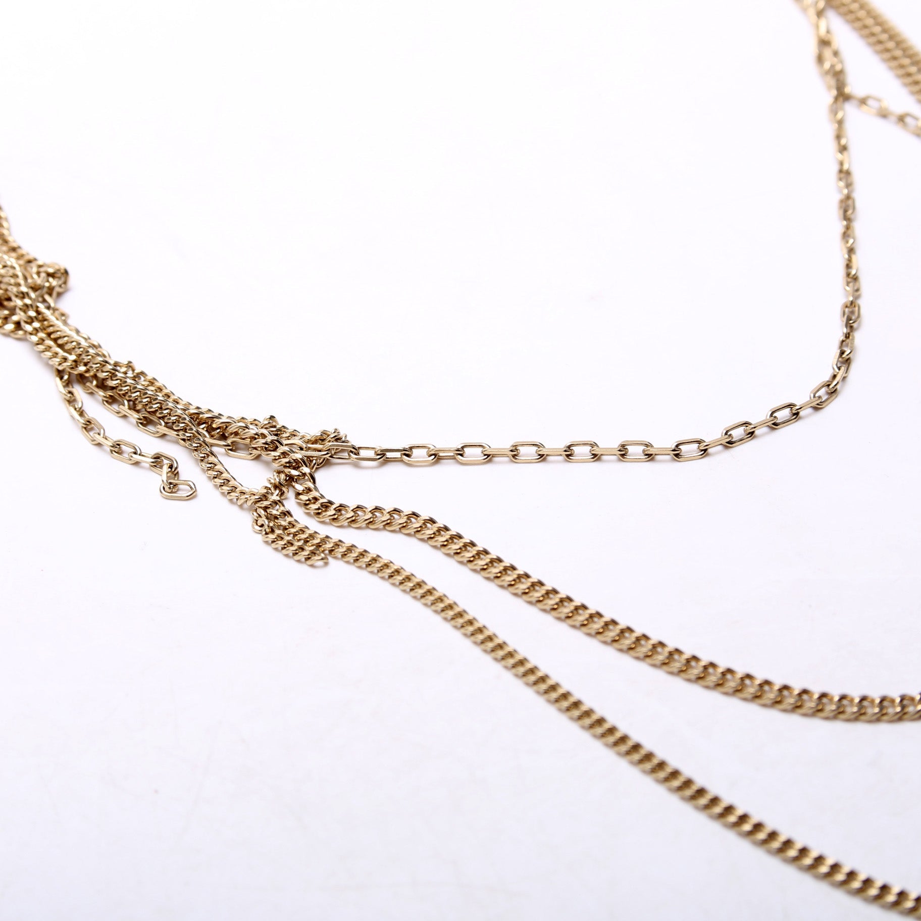 Crystal CC Mutli Chain Long Necklace Gold