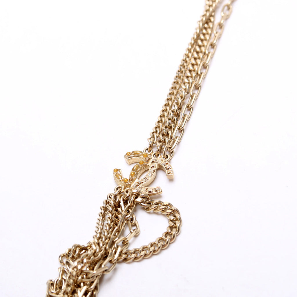 Crystal CC Mutli Chain Long Necklace Gold
