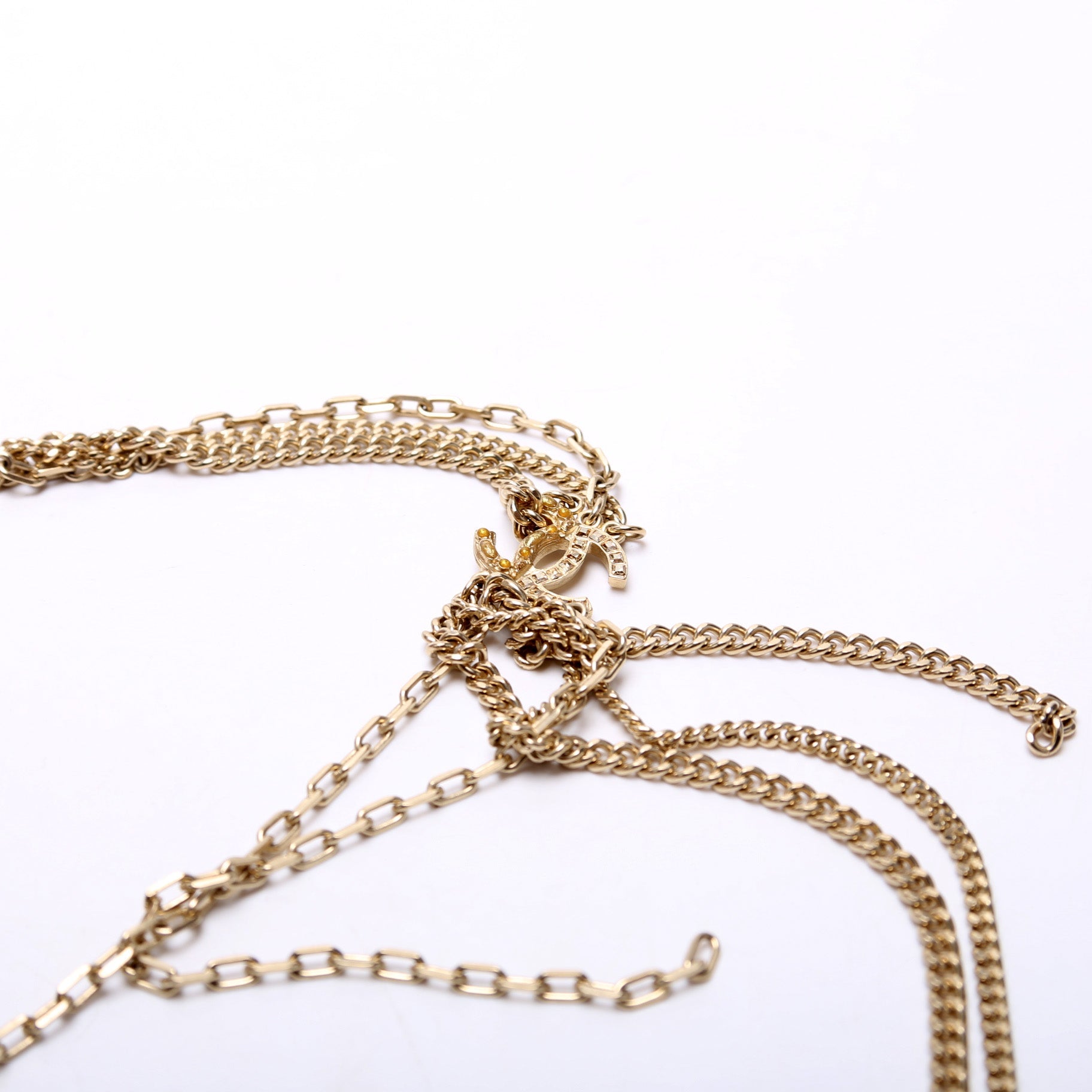 Crystal CC Mutli Chain Long Necklace Gold