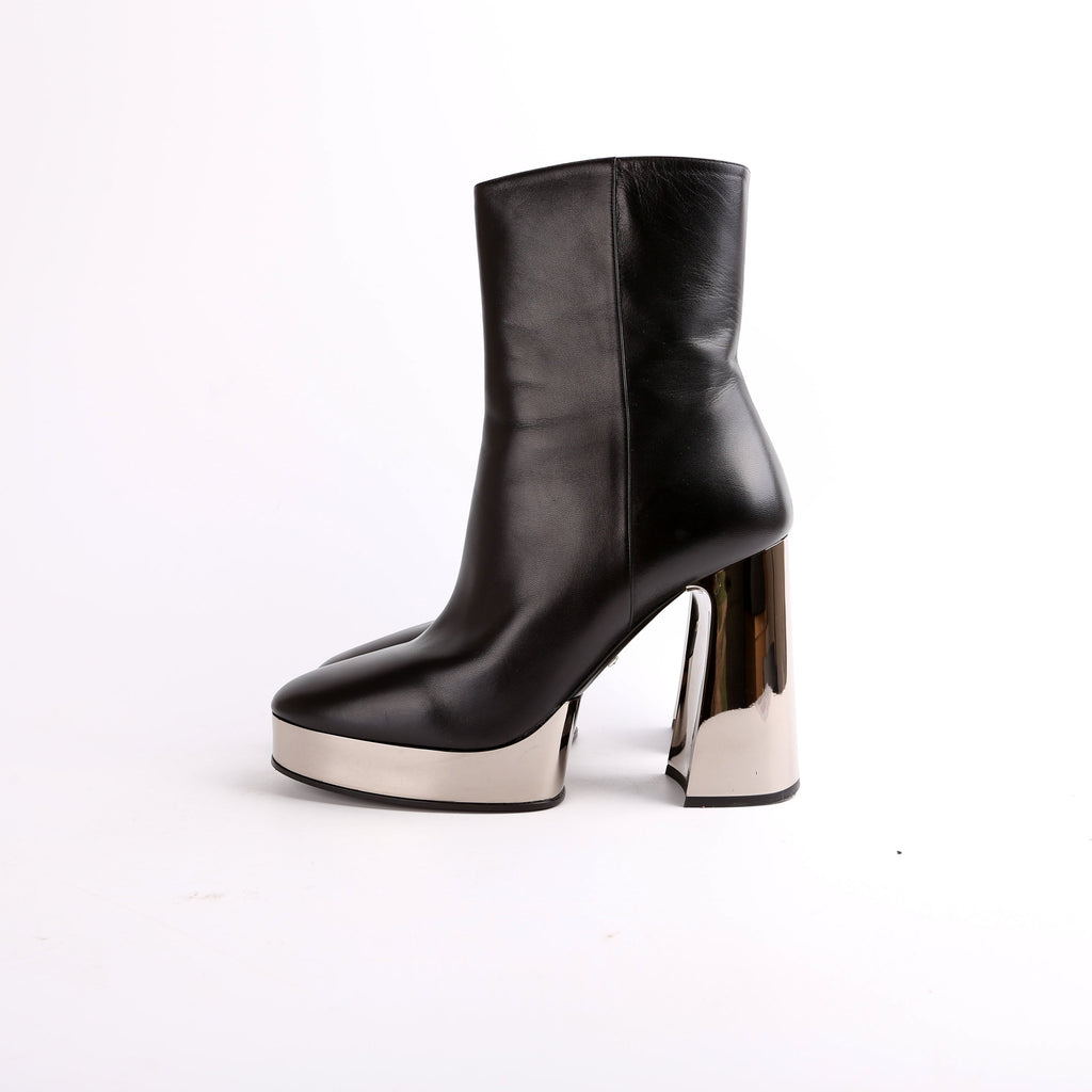 Chrome Platform Calfskin Leather Ankle Boots Size 41