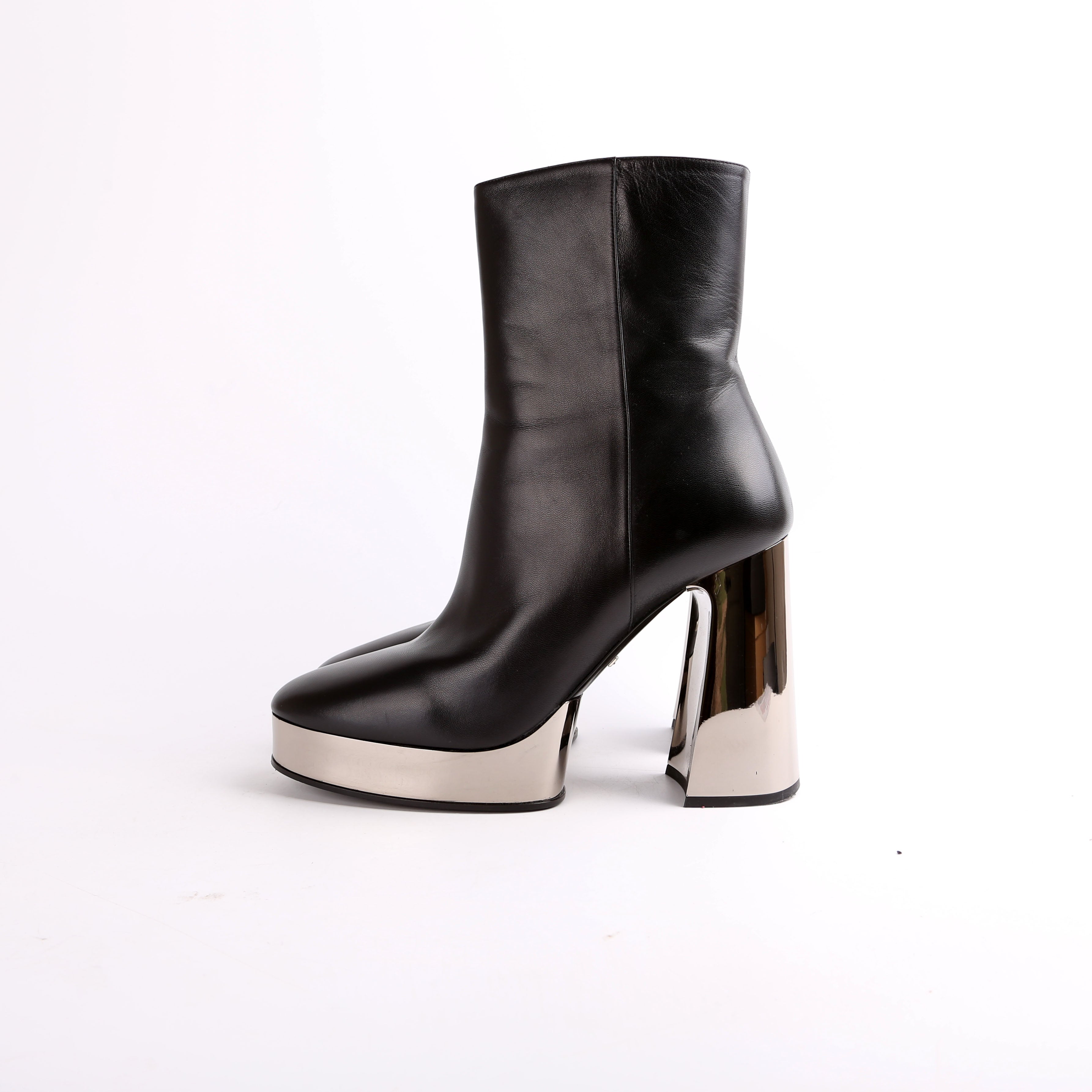 Chrome Platform Calfskin Leather Ankle Boots Size 41