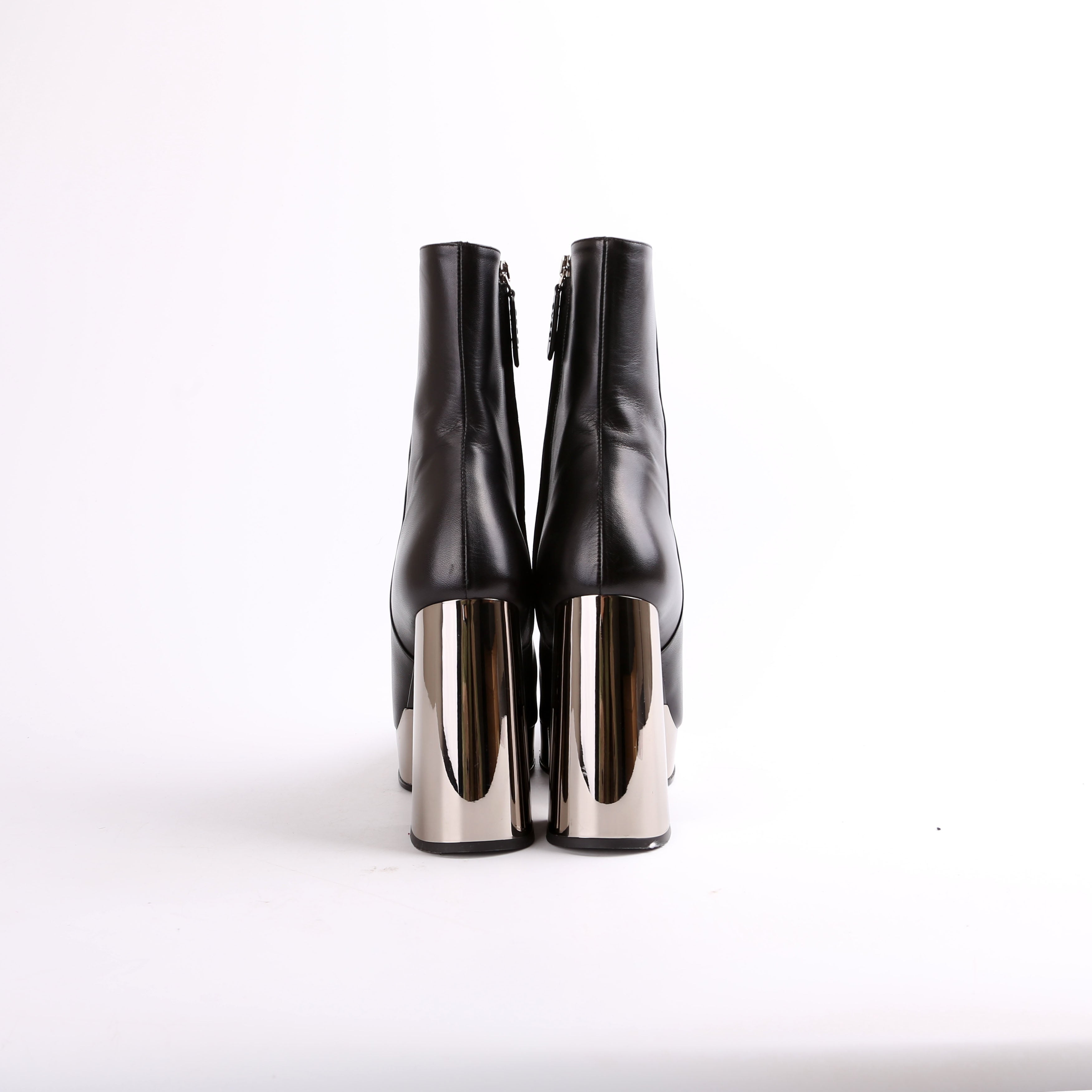 Chrome Platform Calfskin Leather Ankle Boots Size 41