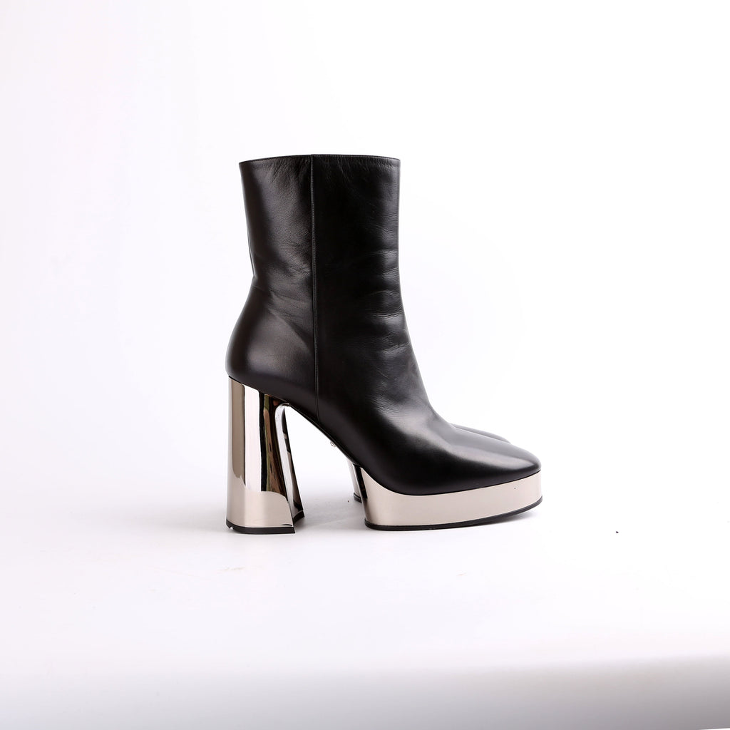 Chrome Platform Calfskin Leather Ankle Boots Size 41