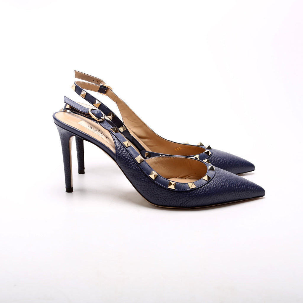 Rockstud Slingback Pumps Size 40.5 Navy