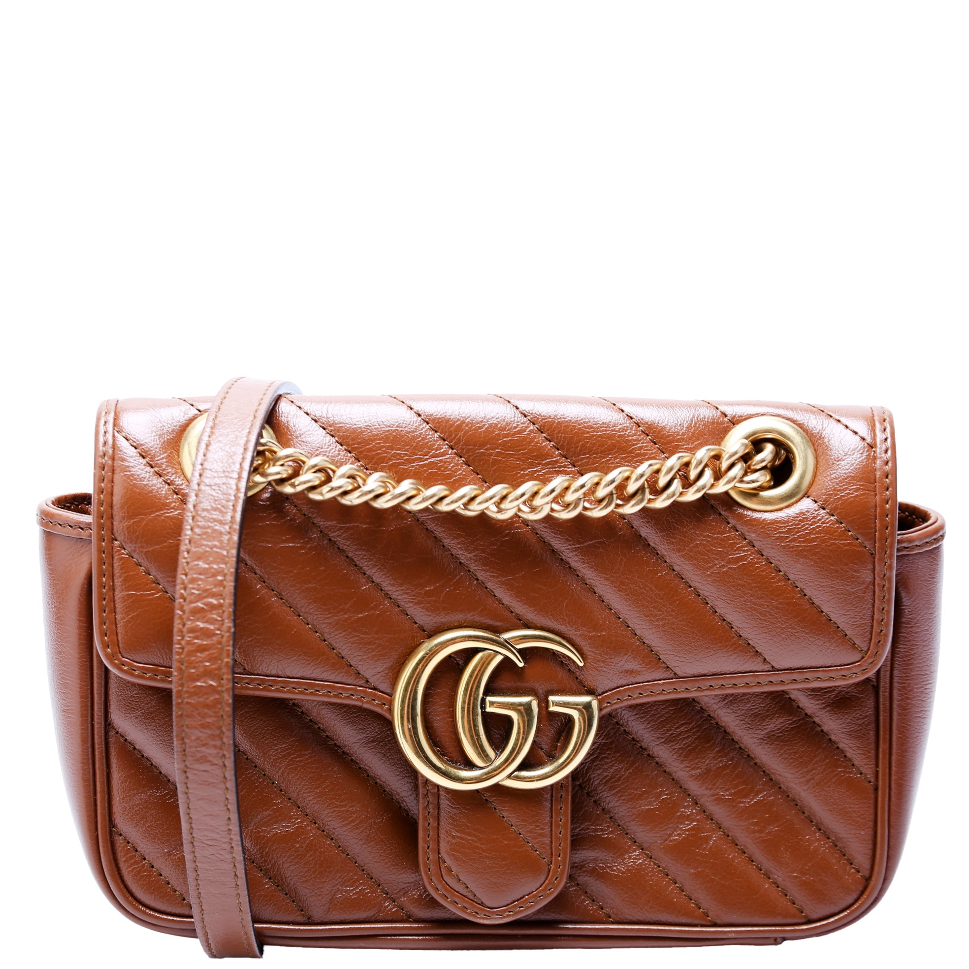 446744 Marmont Diag Leather Shoulder Mini Flap Brown