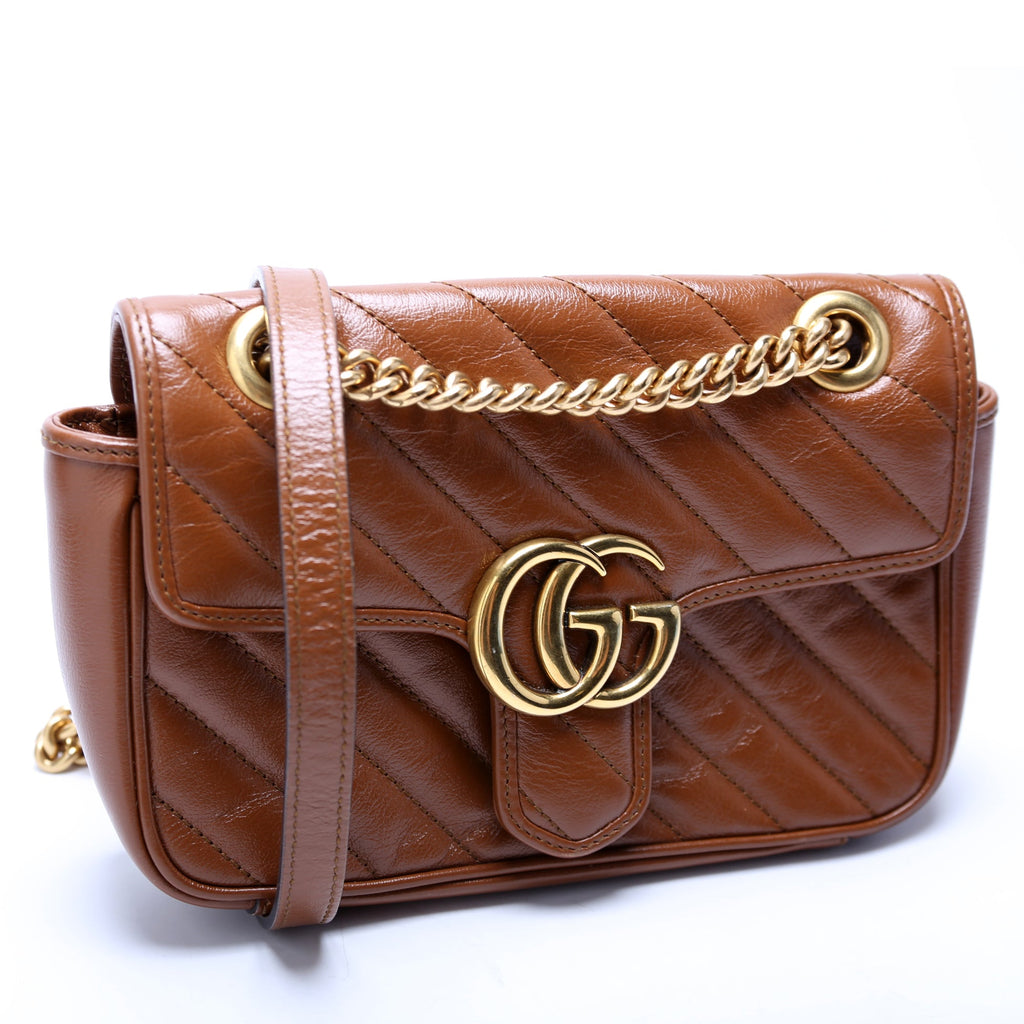 446744 Marmont Diag Leather Shoulder Mini Flap Brown