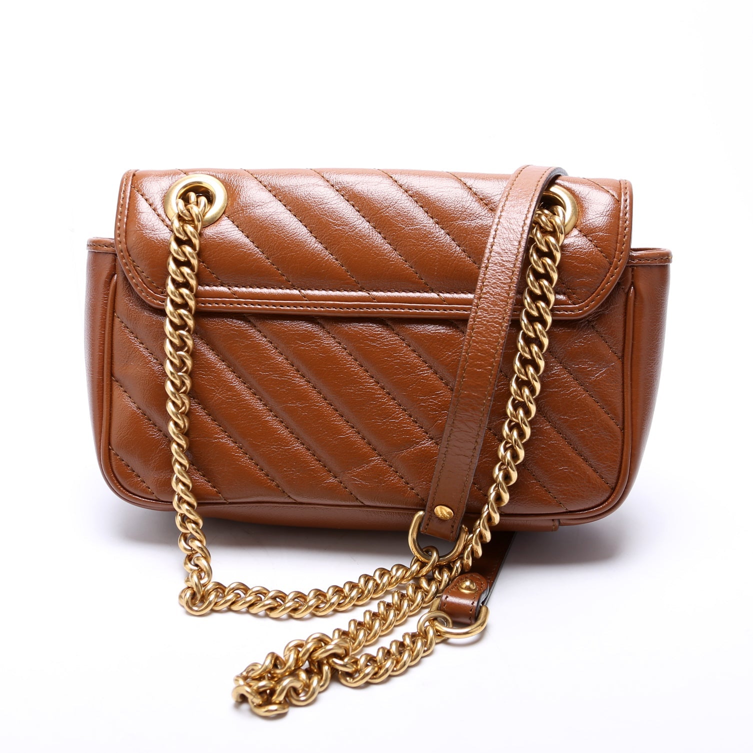 446744 Marmont Diag Leather Shoulder Mini Flap Brown