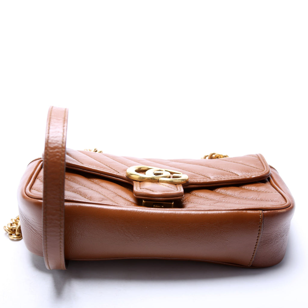 446744 Marmont Diag Leather Shoulder Mini Flap Brown