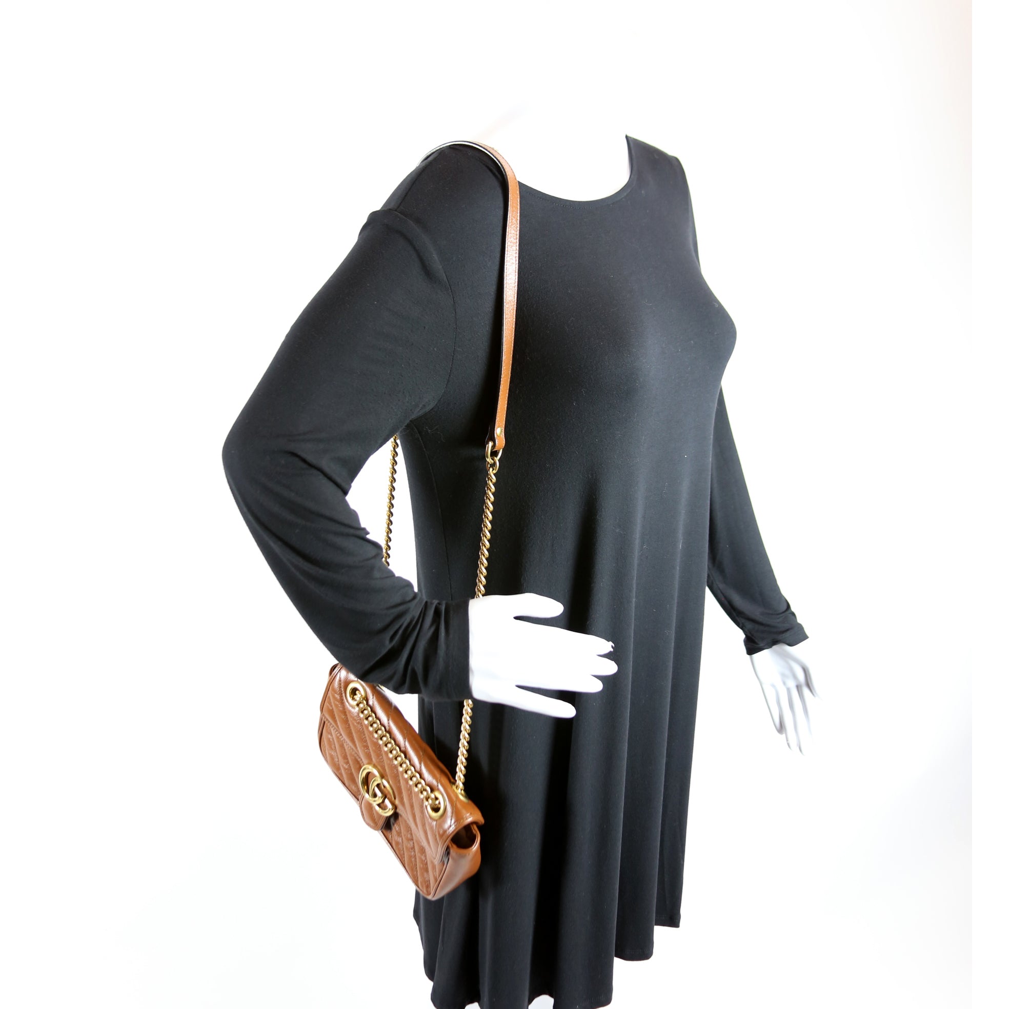 446744 Marmont Diag Leather Shoulder Mini Flap Brown