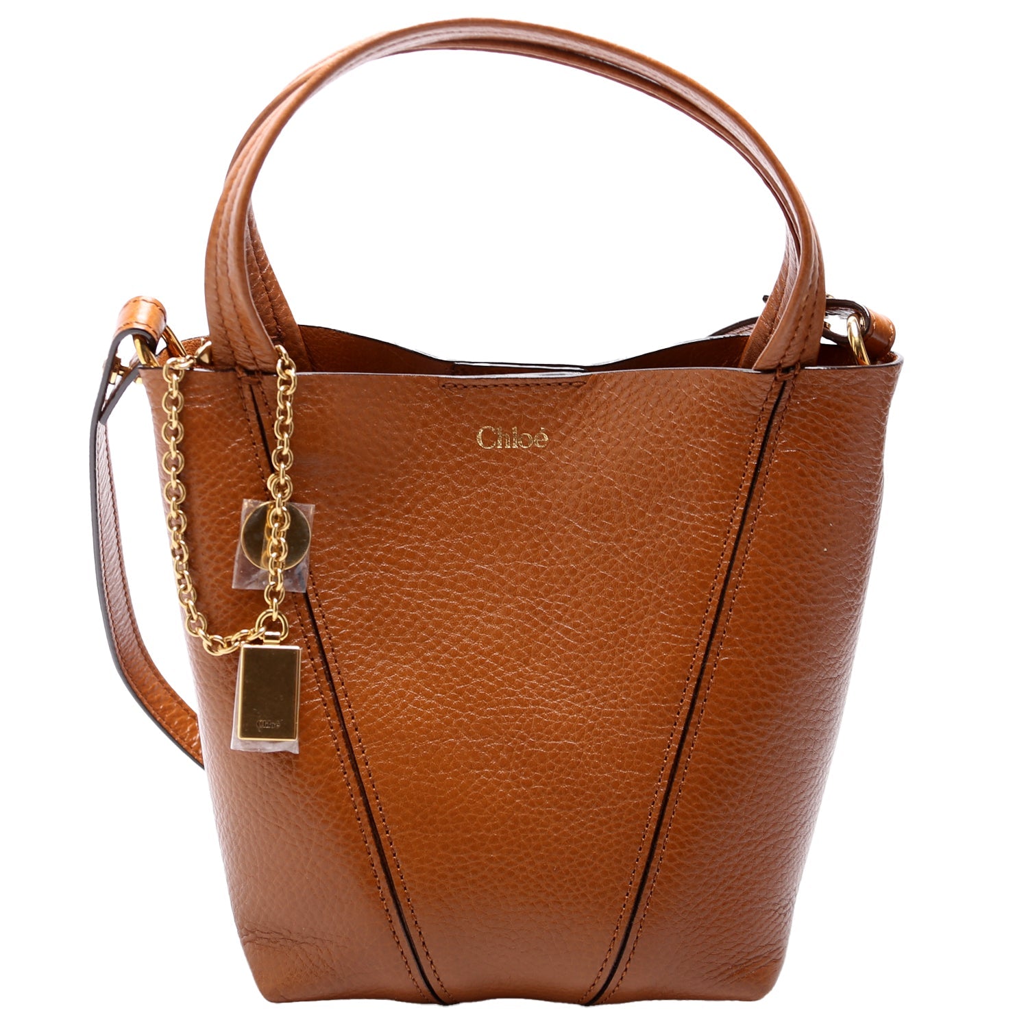 Spin Tote Grain Leather Small Brown