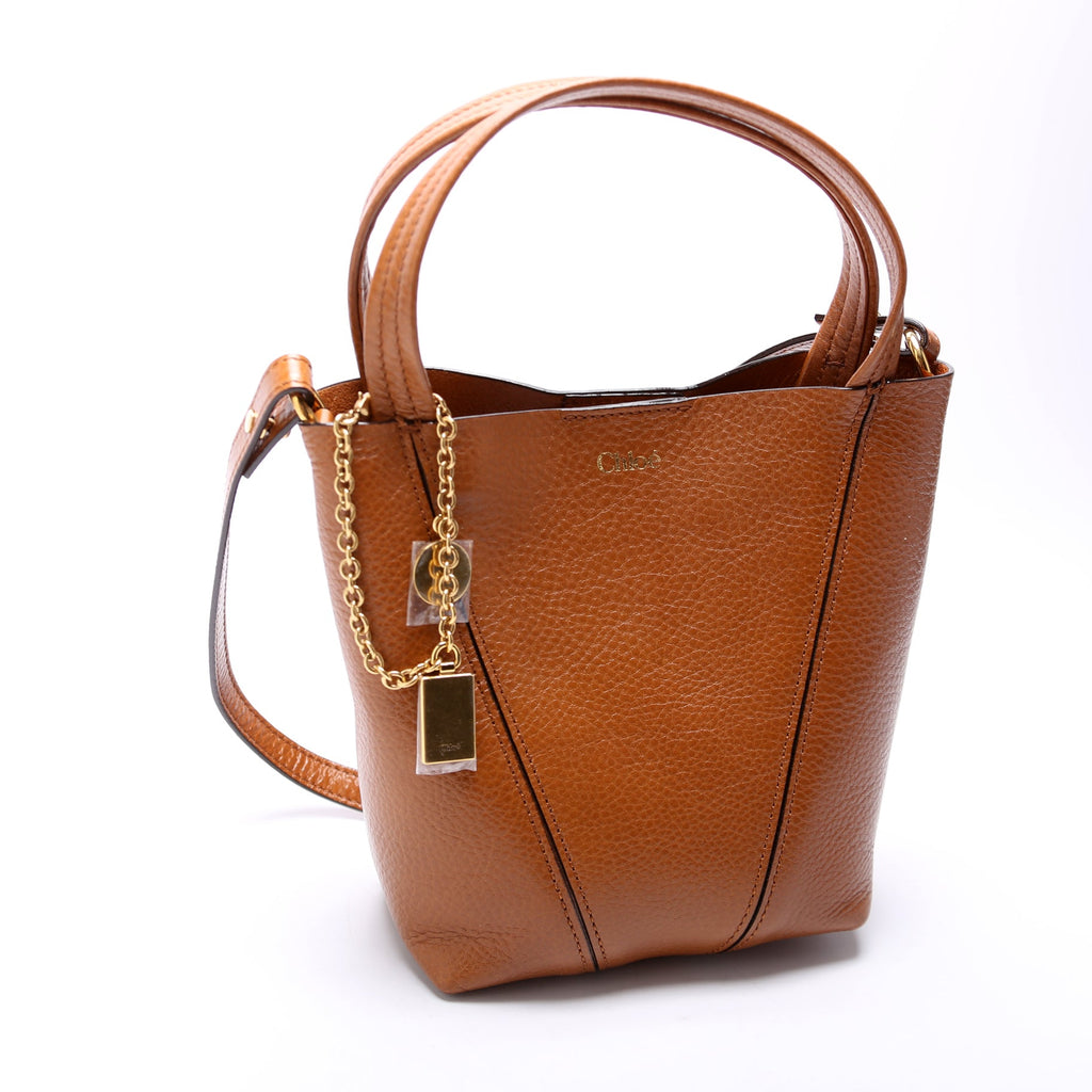 Spin Tote Grain Leather Small Brown