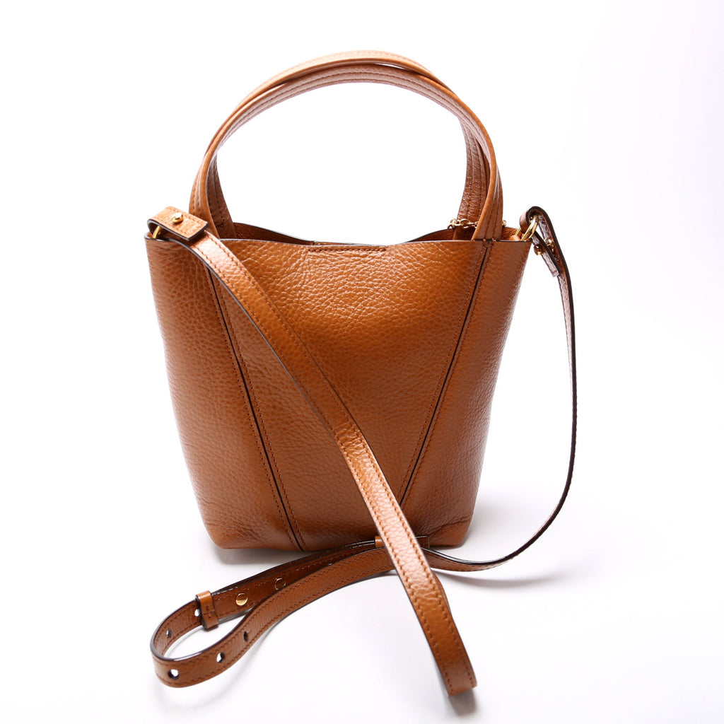 Spin Tote Grain Leather Small Brown