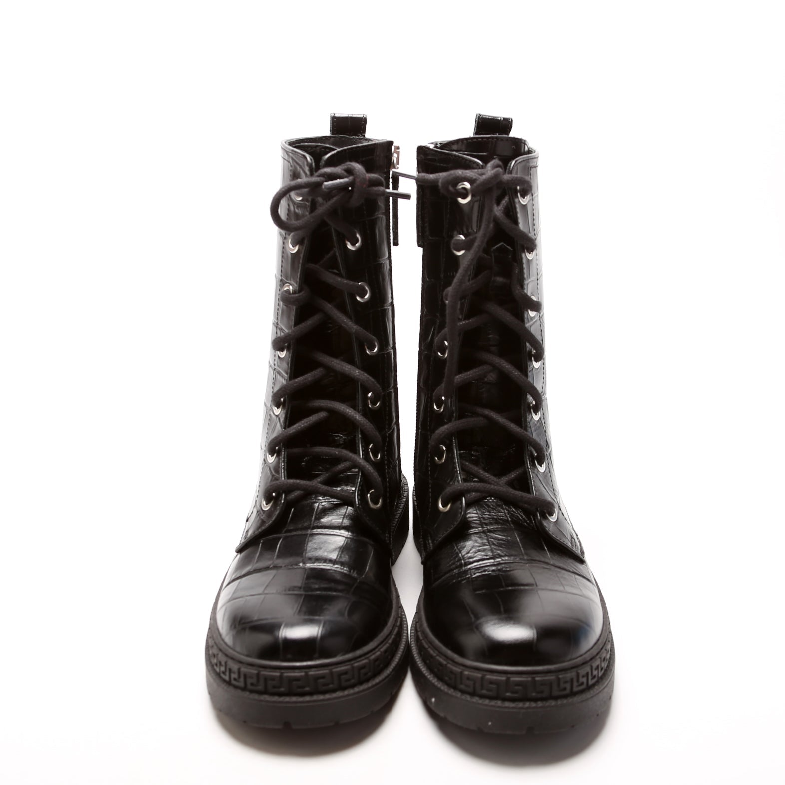 Crocodile Embossed Biker Boots Size 35 Black