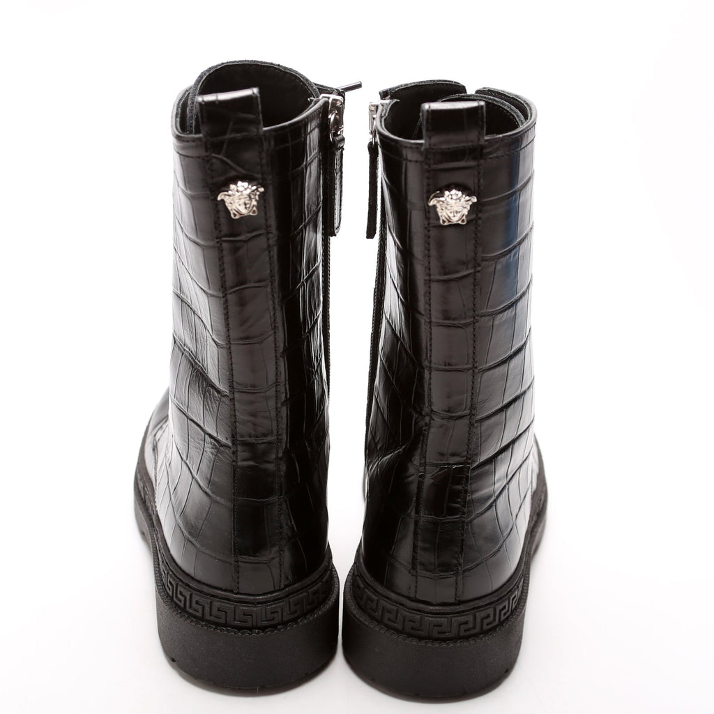 Crocodile Embossed Biker Boots Size 35 Black