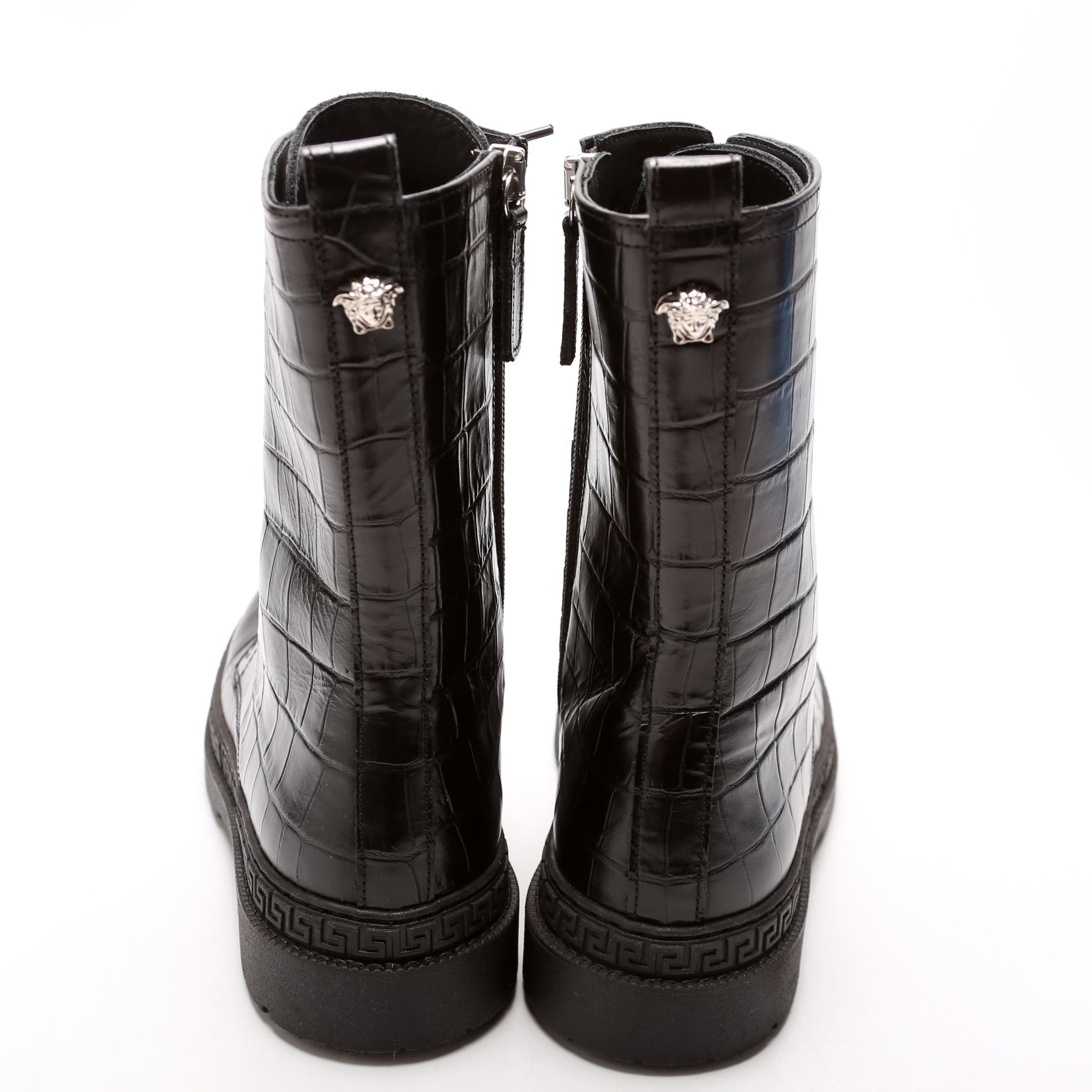 Crocodile Embossed Biker Boots Size 35 Black