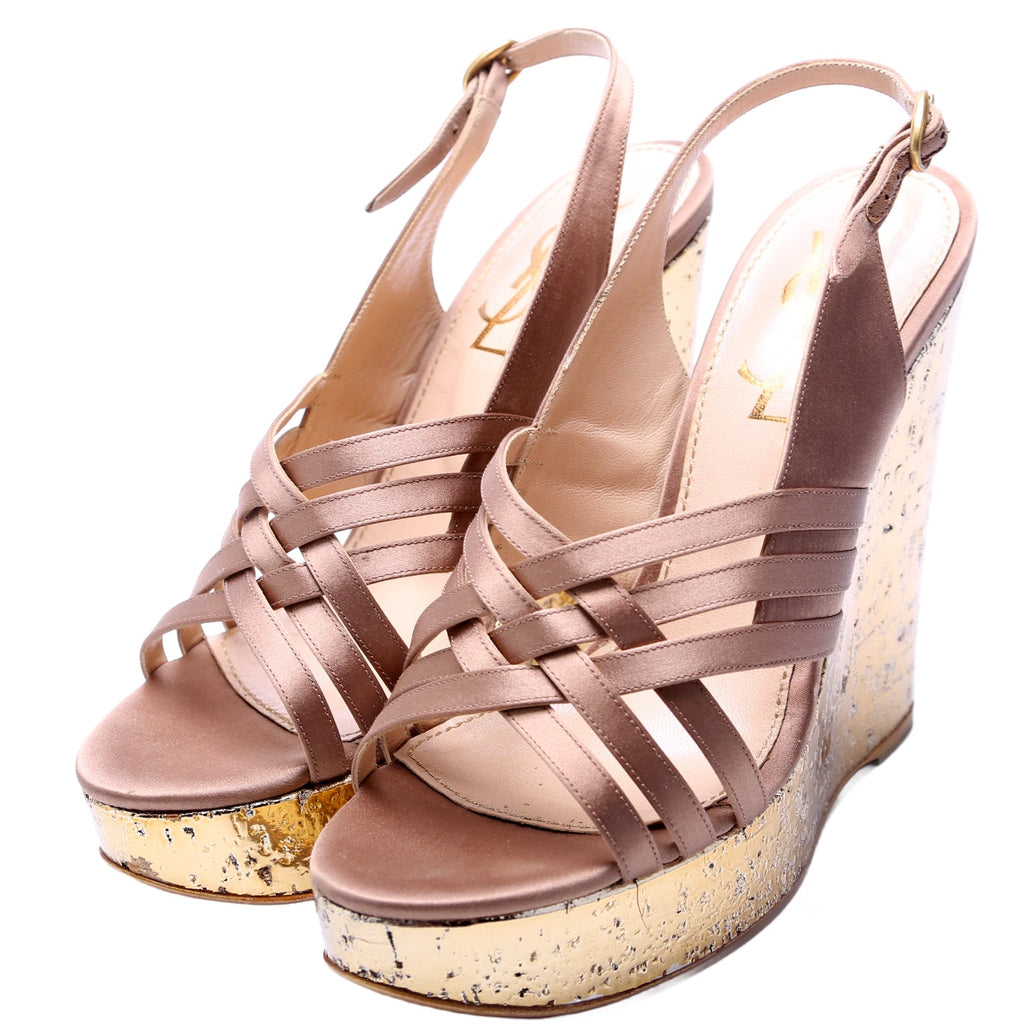 Idole 100MM Satin Slingback Wedges Size 40 Gold