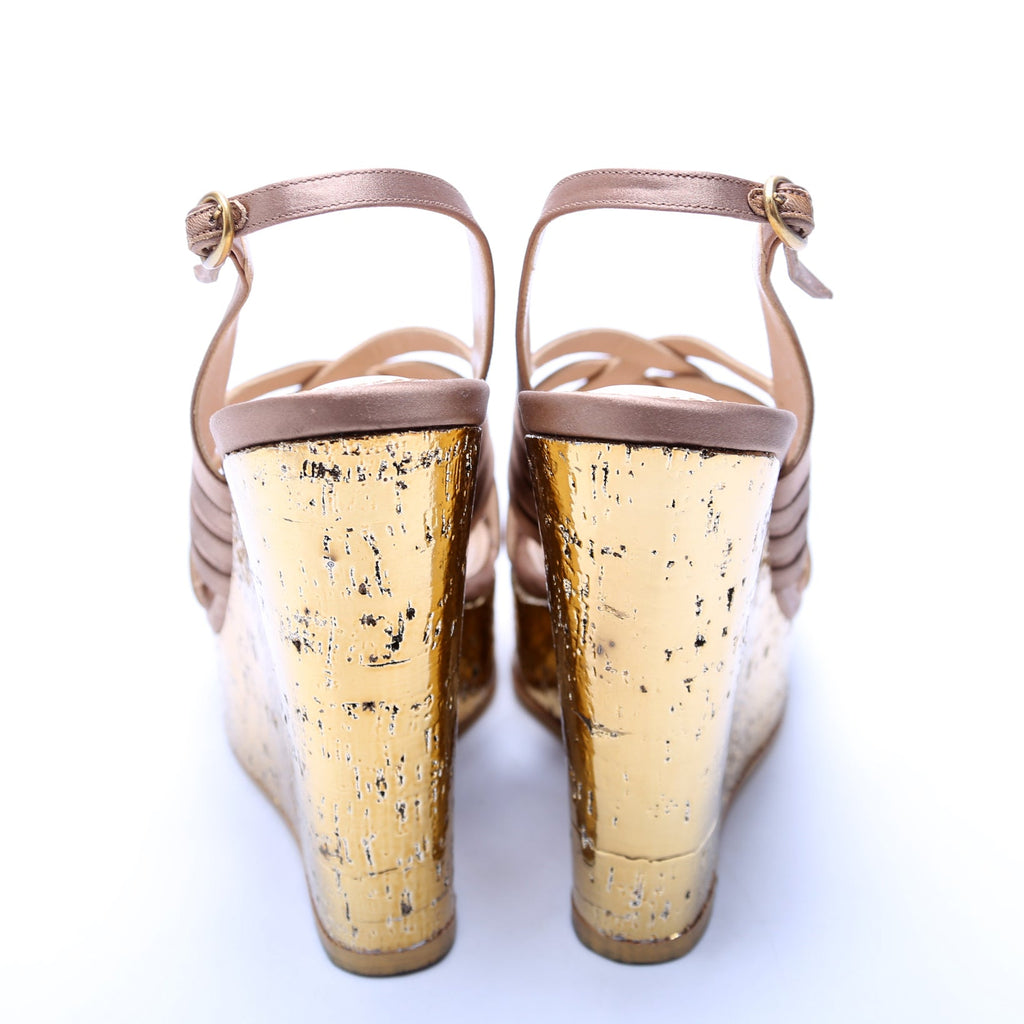 Idole 100MM Satin Slingback Wedges Size 40 Gold