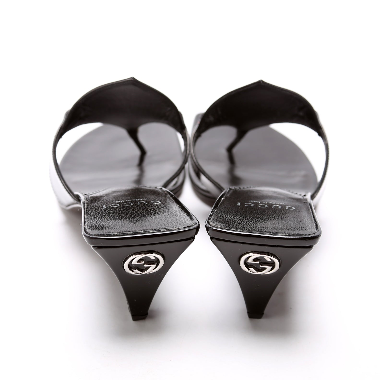Horsebit Leather Thong Sandal Heels Size 39.5 Black