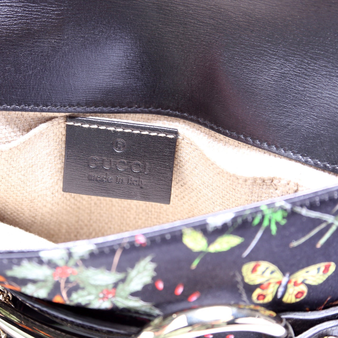 152469 Floral Print Satin/Lizard Horsebit Clutch Mini Vintage Black/Multicolor