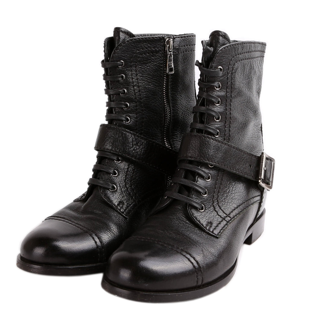 Prada Leather Combat Boots Size 39
