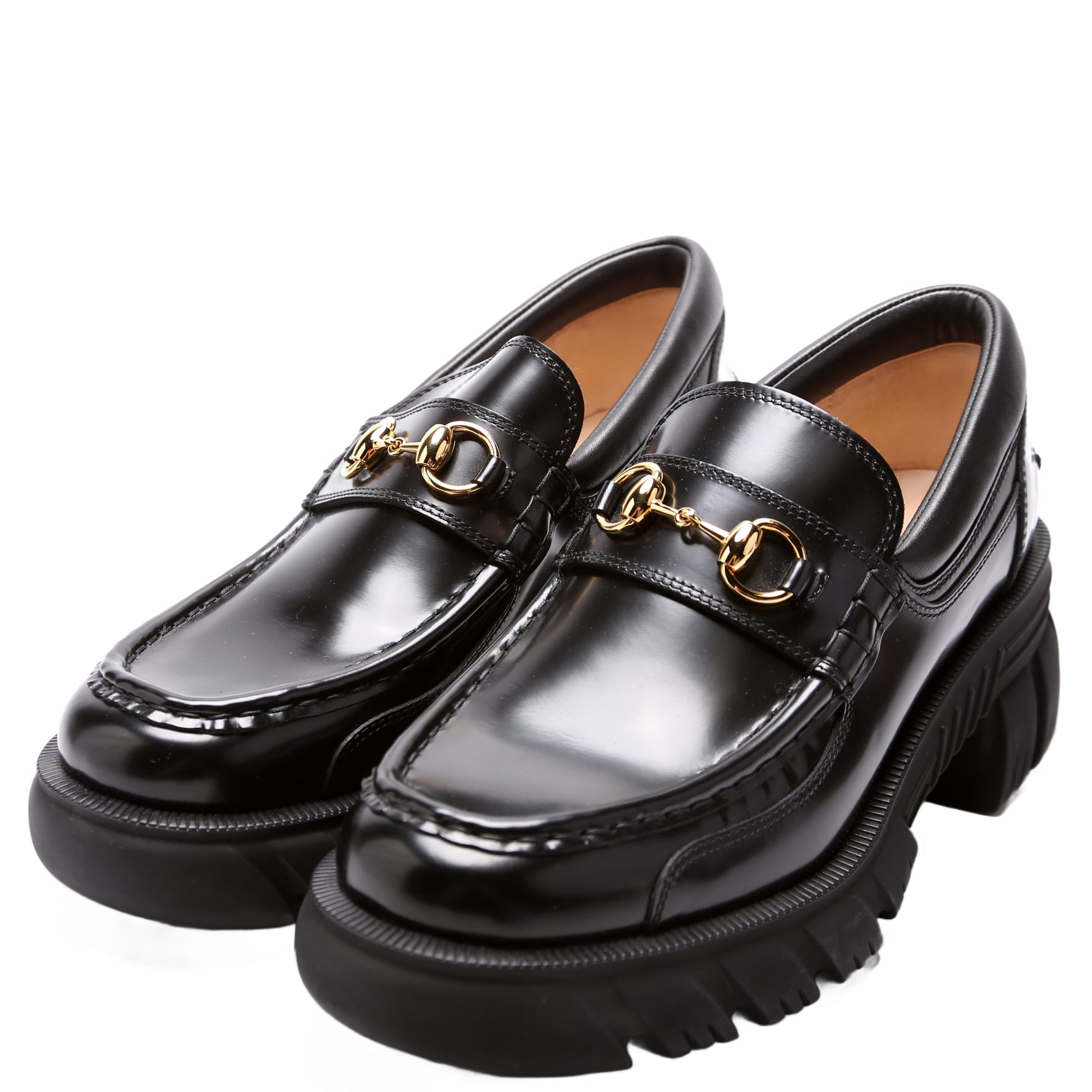 Horsebit Lug Sole Loafers Size 40.5 Black