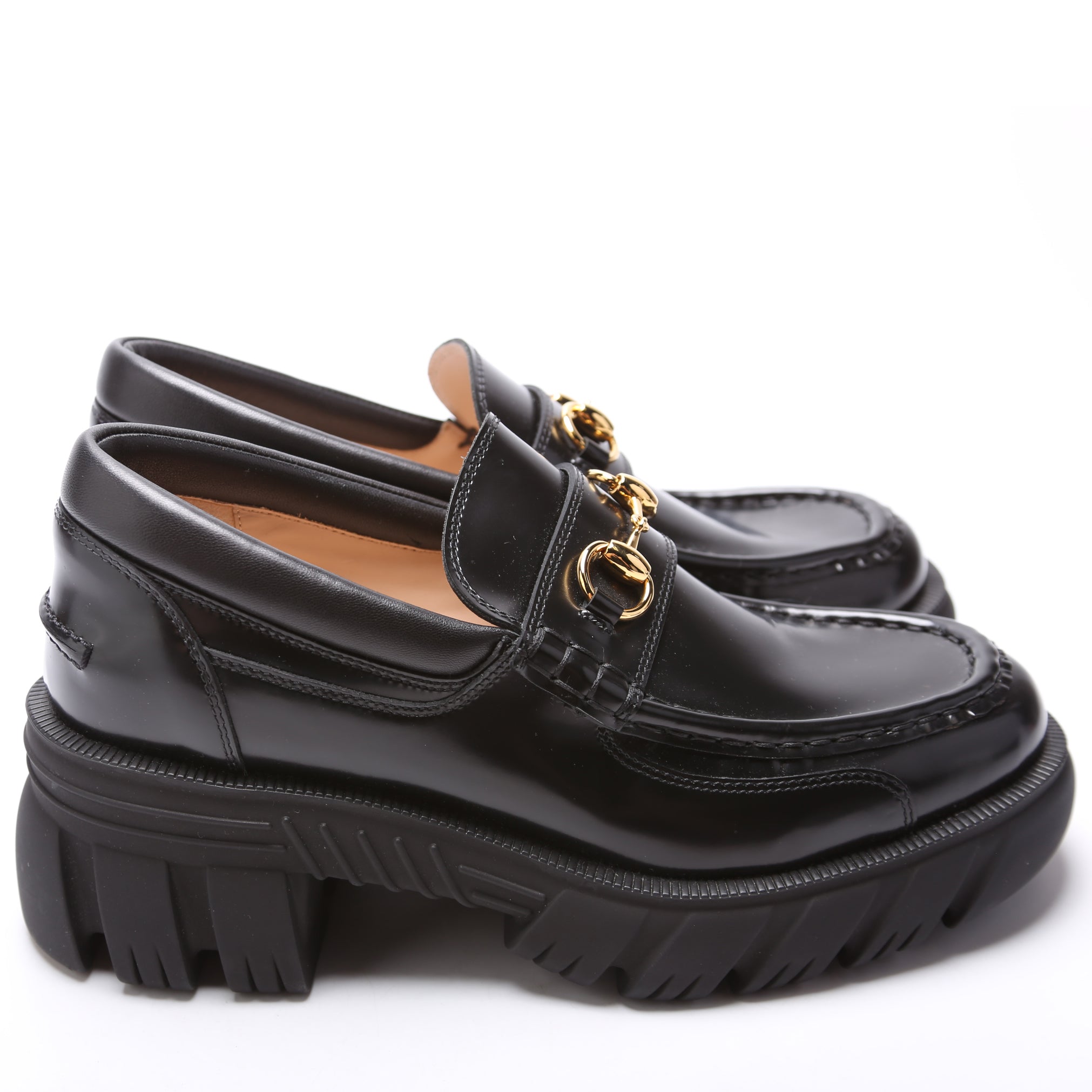 Horsebit Lug Sole Loafers Size 40.5 Black