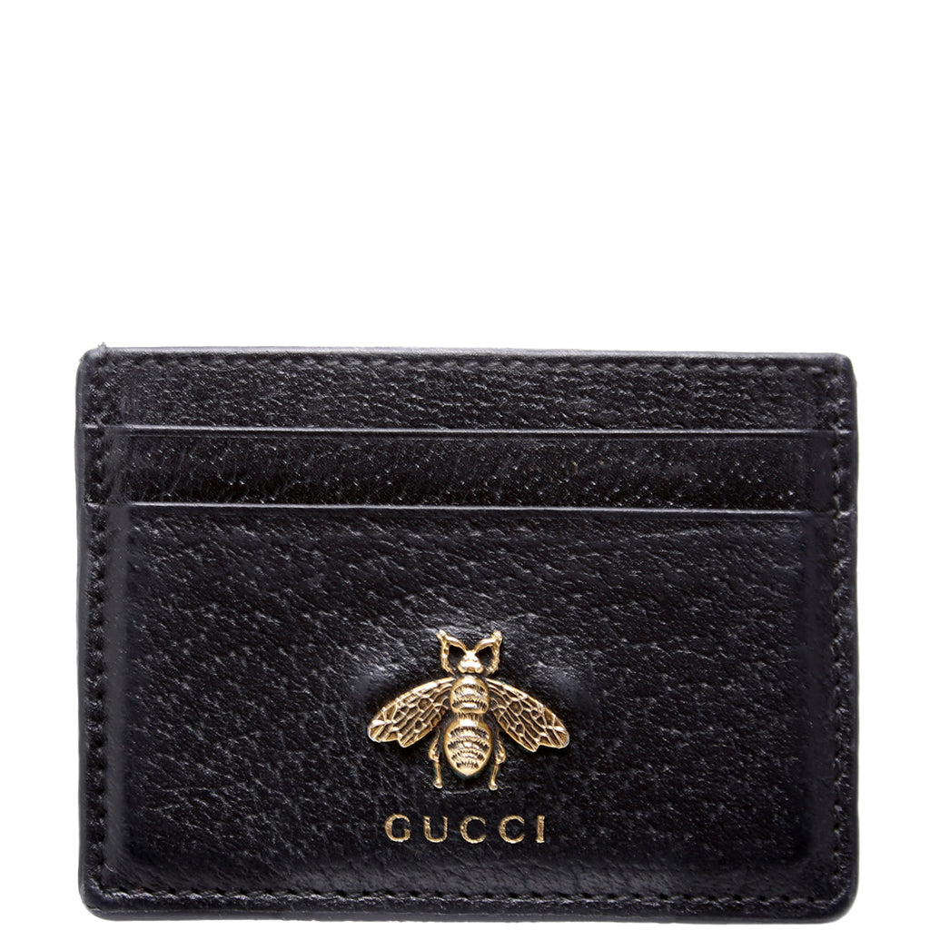 523685 Animalier Leather Card Holder Black
