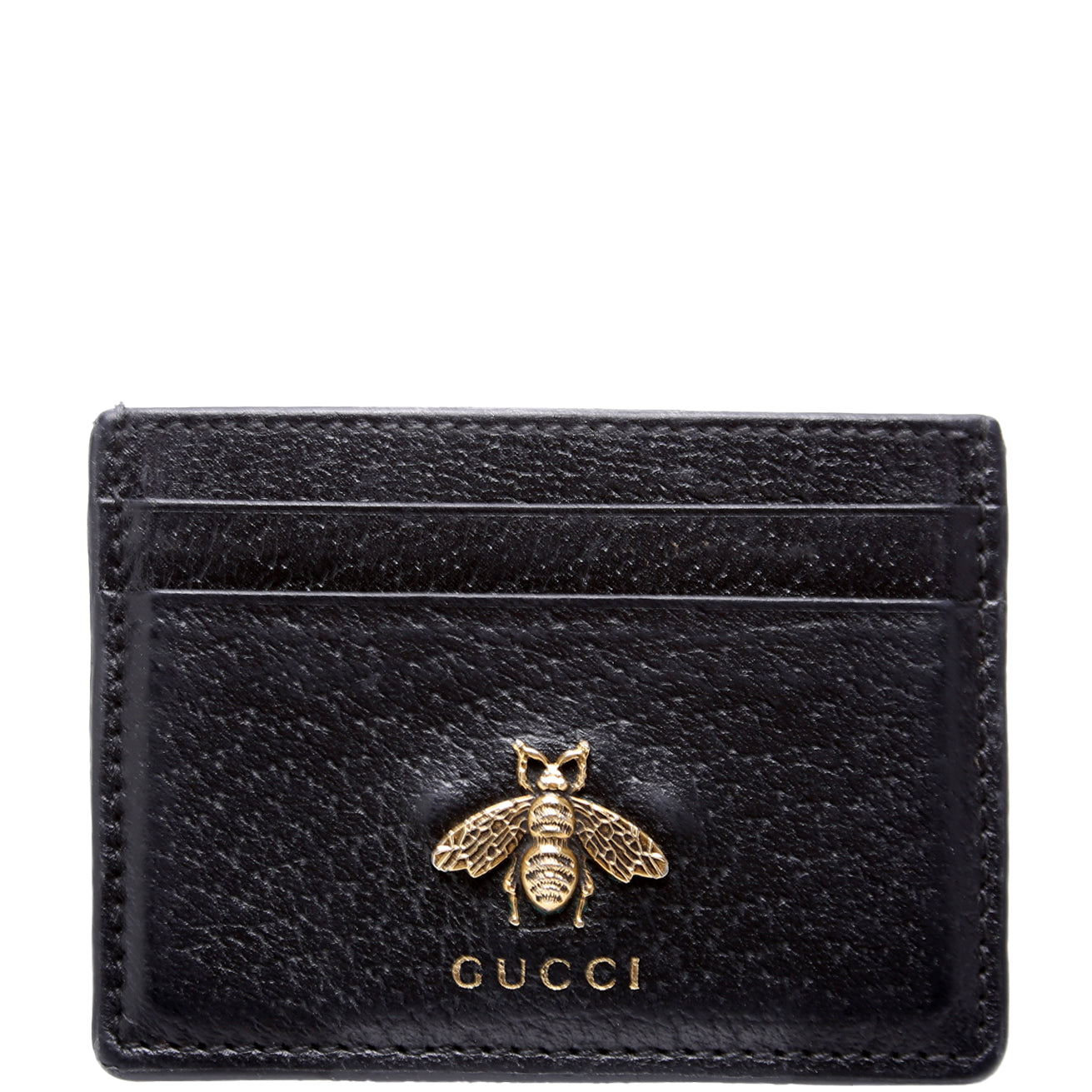 523685 Animalier Leather Card Holder Black