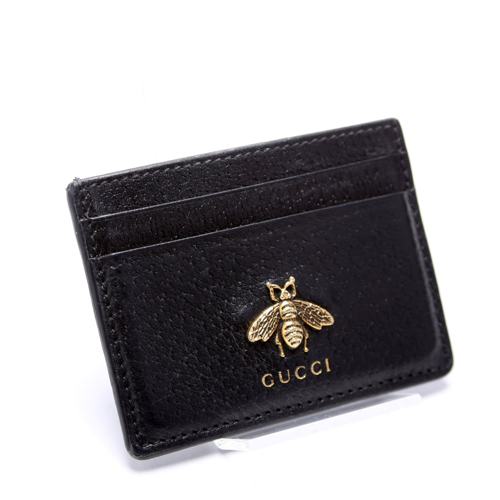 523685 Animalier Leather Card Holder Black