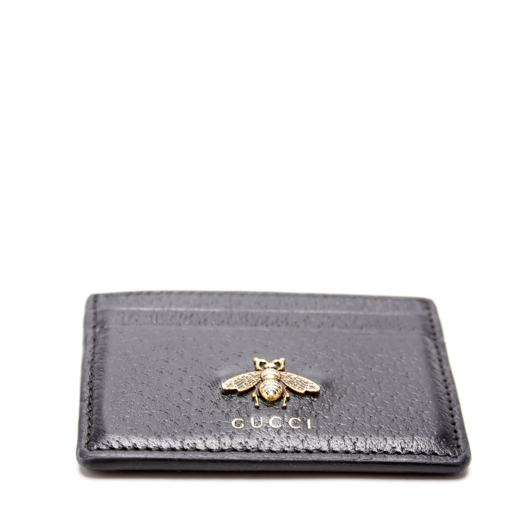 523685 Animalier Leather Card Holder Black