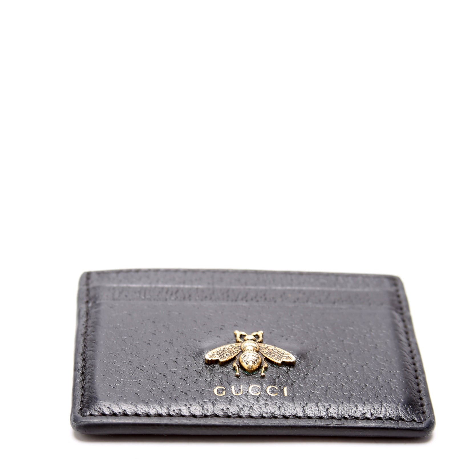 523685 Animalier Leather Card Holder Black