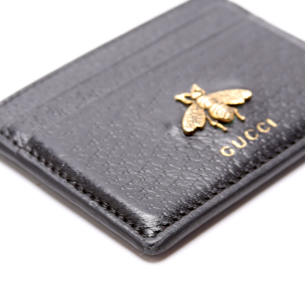 523685 Animalier Leather Card Holder Black