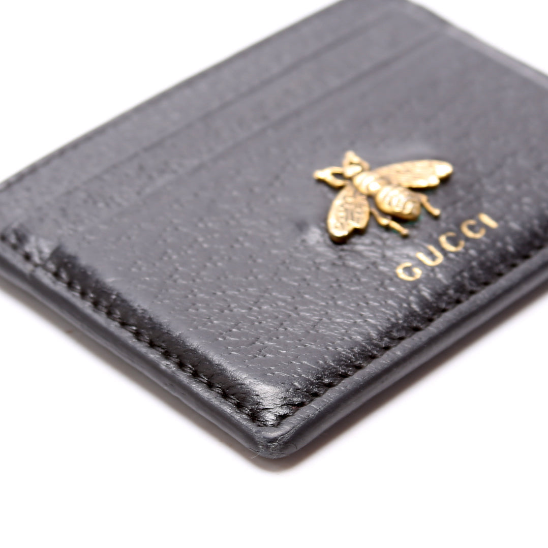 523685 Animalier Leather Card Holder Black