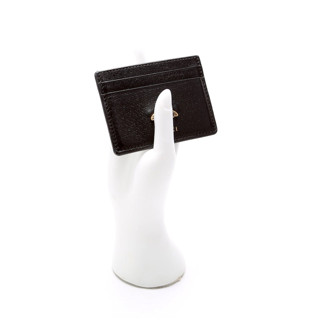 523685 Animalier Leather Card Holder Black