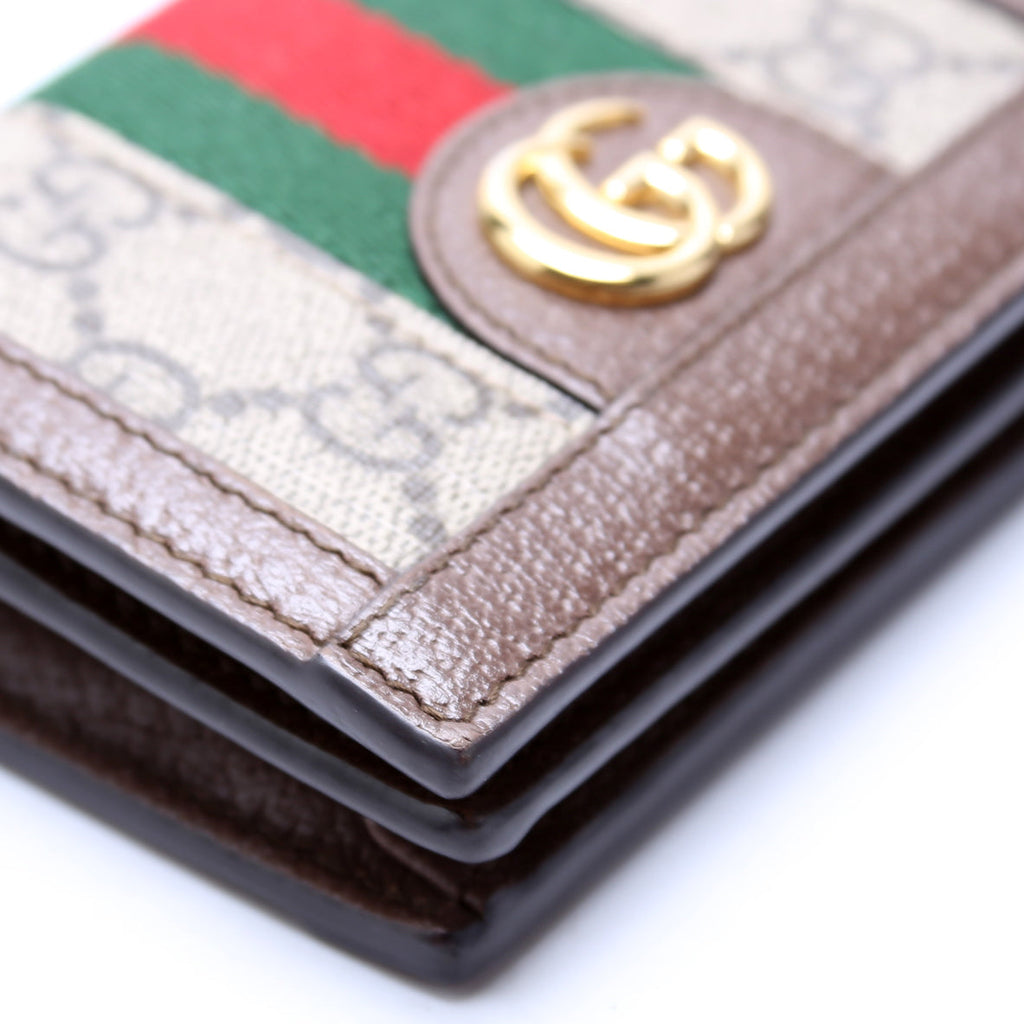 523155 Ophidia GG Card Case Wallet Brown