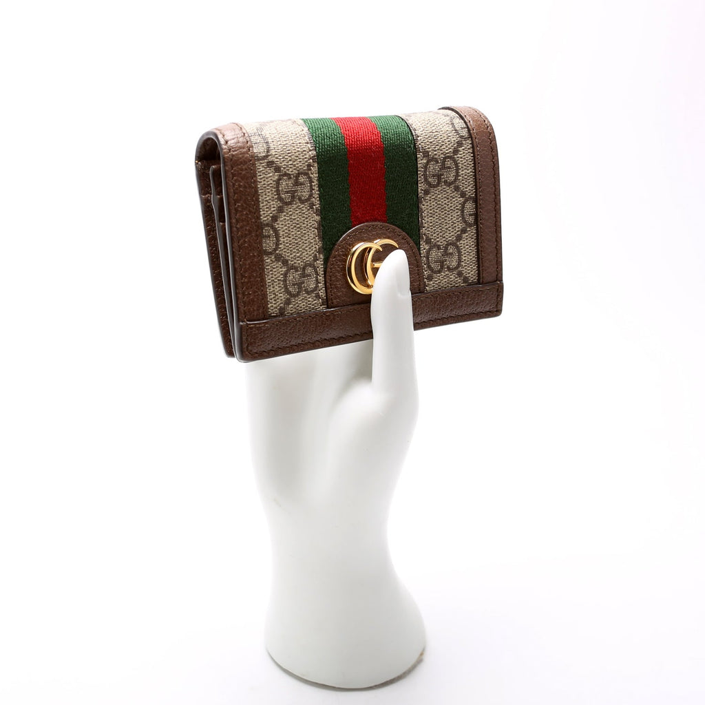 523155 Ophidia GG Card Case Wallet Brown
