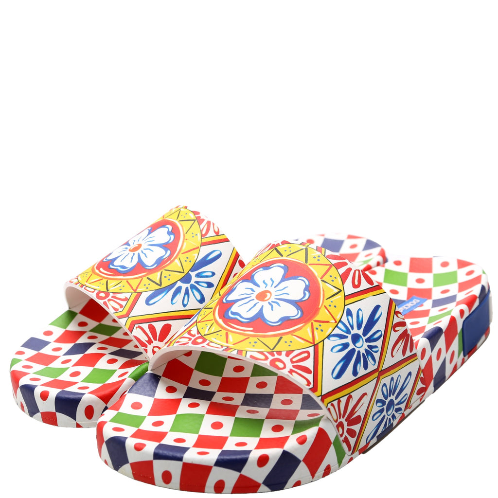 Tile Printed Rubber Slides Size 39 Multicolor