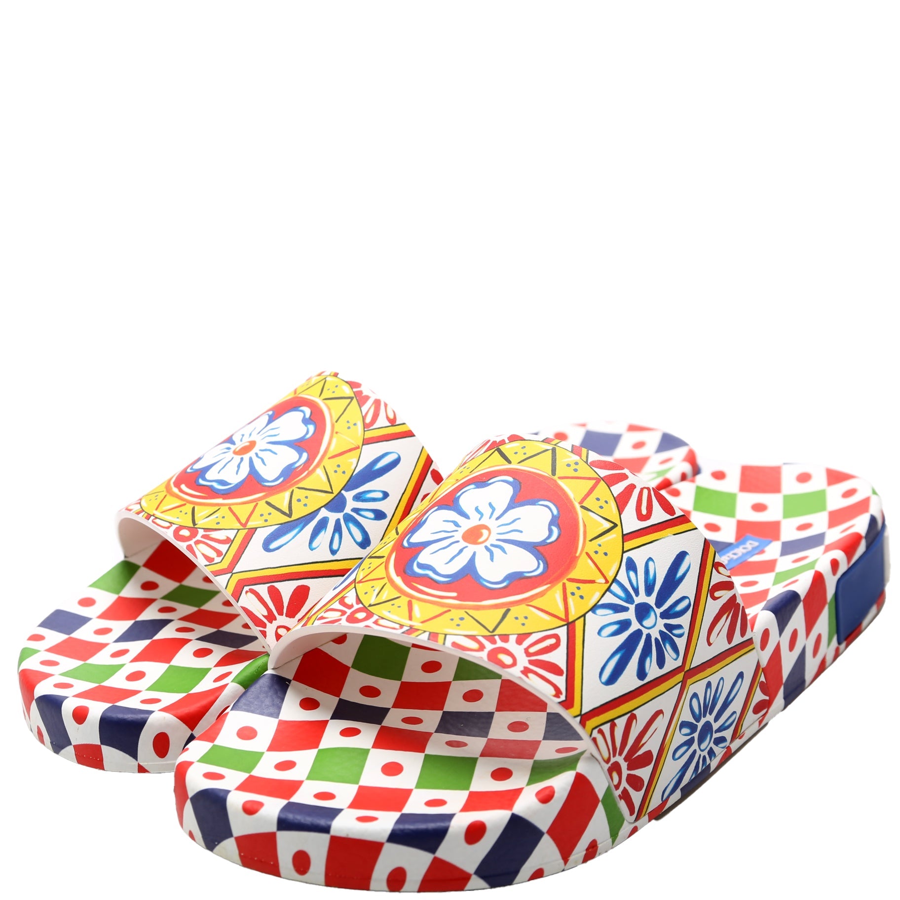 Tile Printed Rubber Slides Size 39 Multicolor