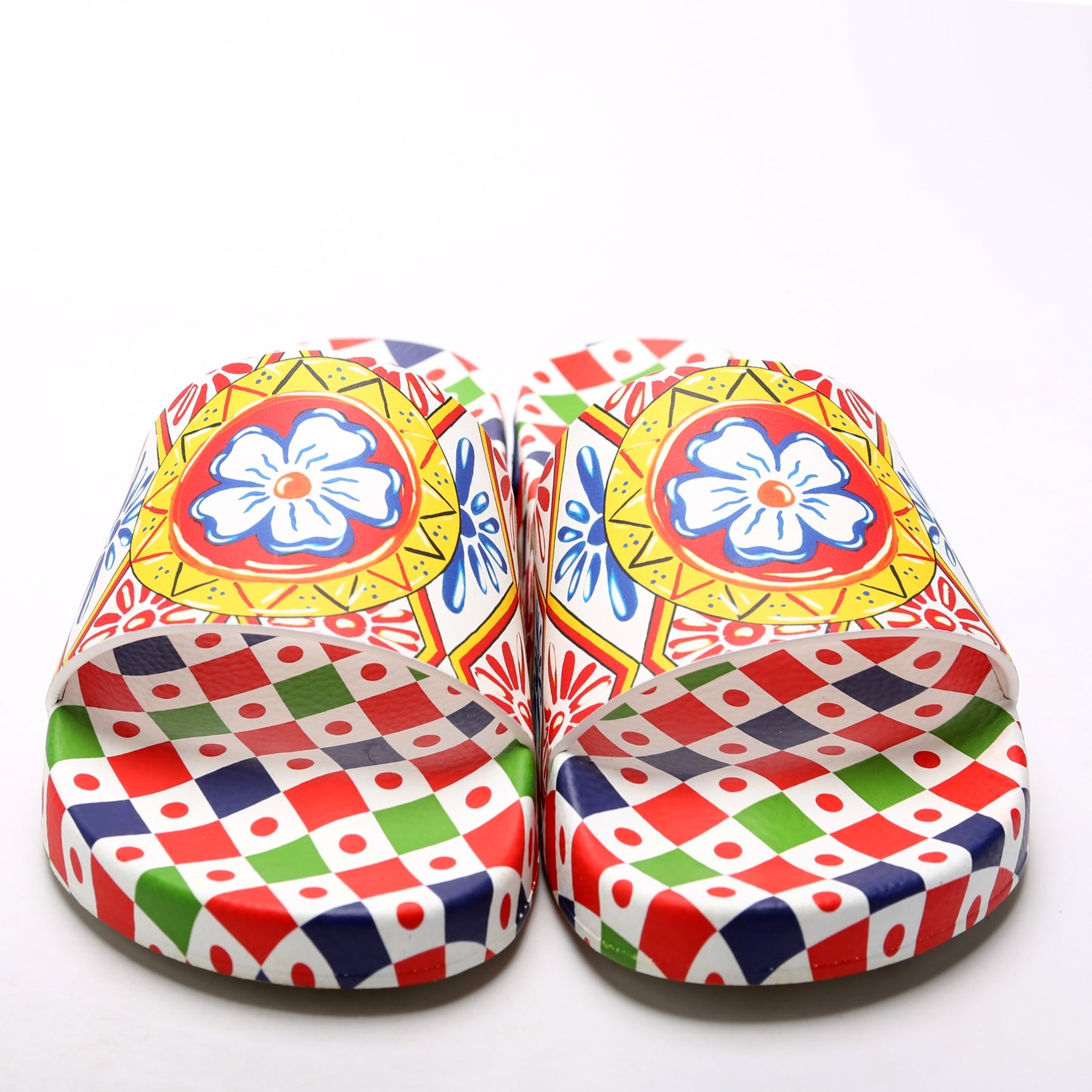Tile Printed Rubber Slides Size 39 Multicolor