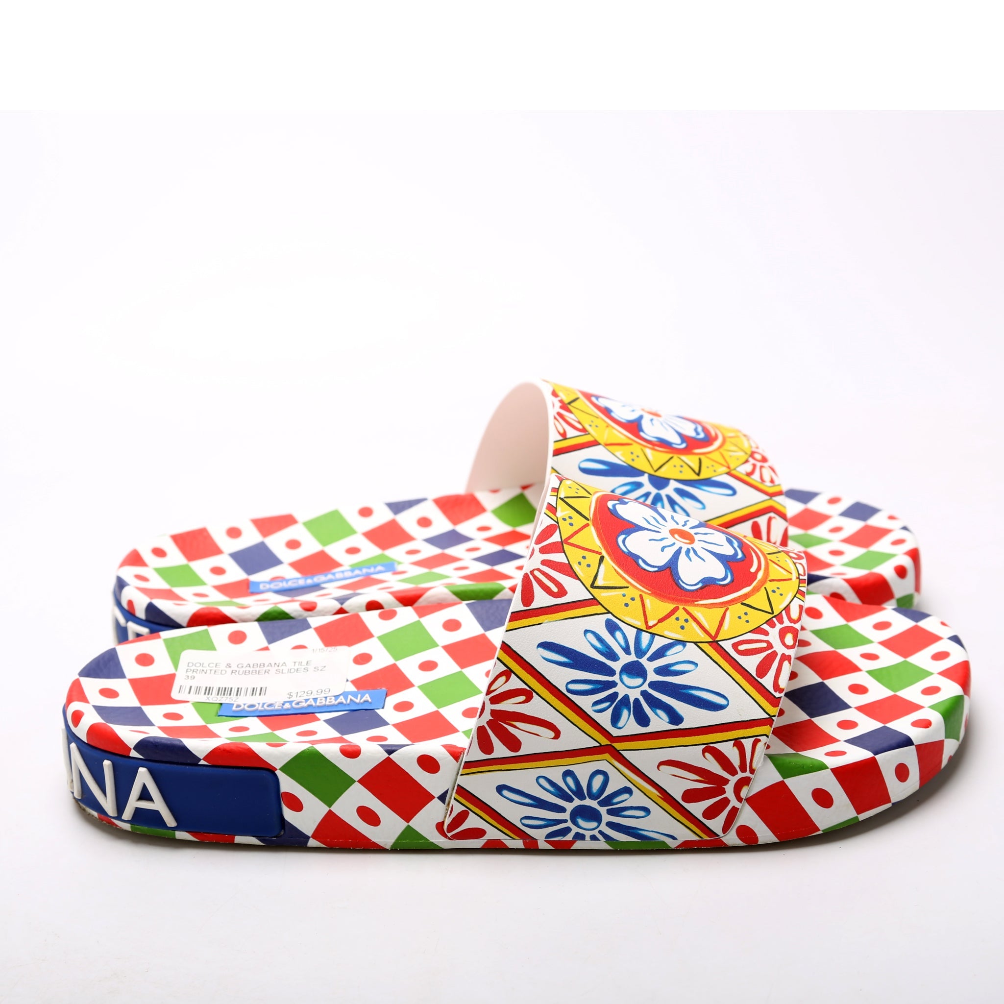 Tile Printed Rubber Slides Size 39 Multicolor
