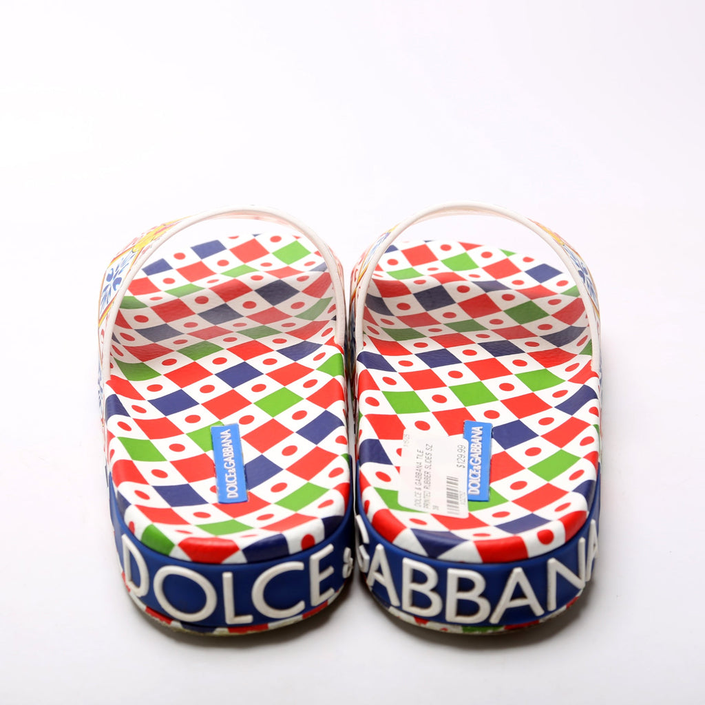 Tile Printed Rubber Slides Size 39 Multicolor