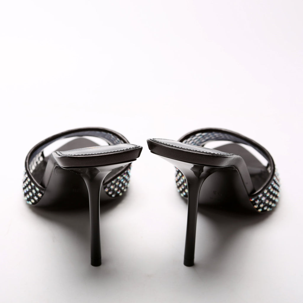 SAINT LAURENT Giqua 95 Strass Mesh Mules Size 38 Black