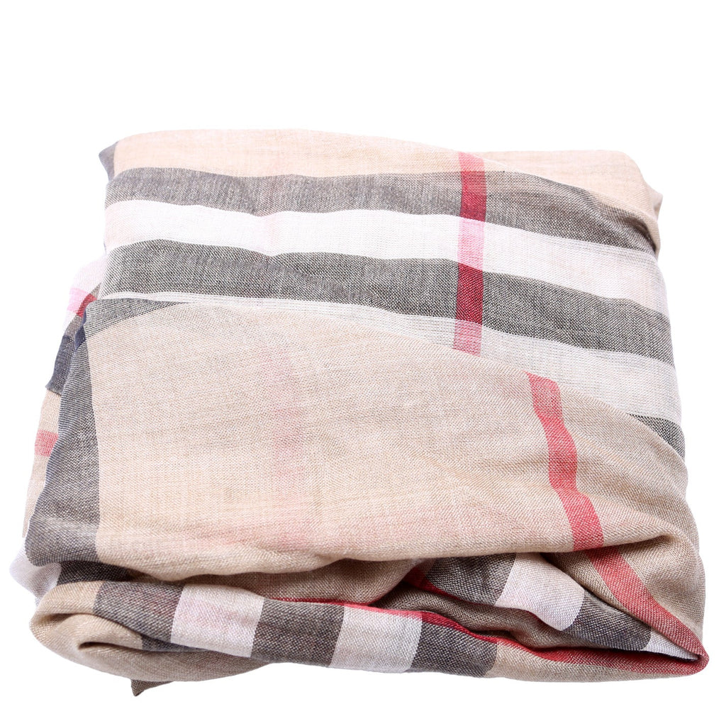Giant Check Lightweight Wool/Silk Scarf Tan