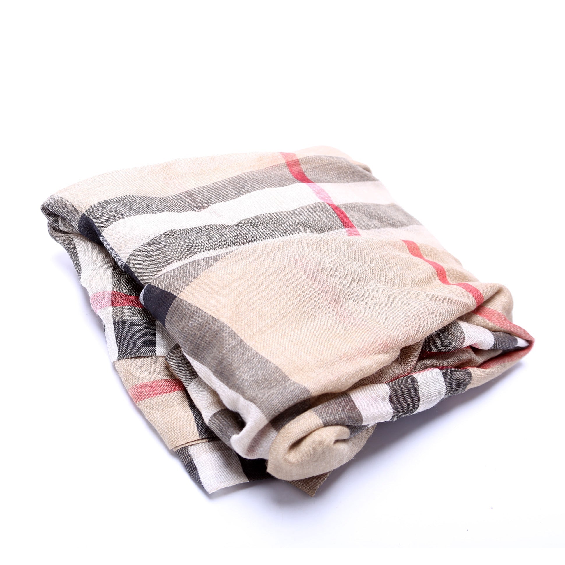 Giant Check Lightweight Wool/Silk Scarf Tan