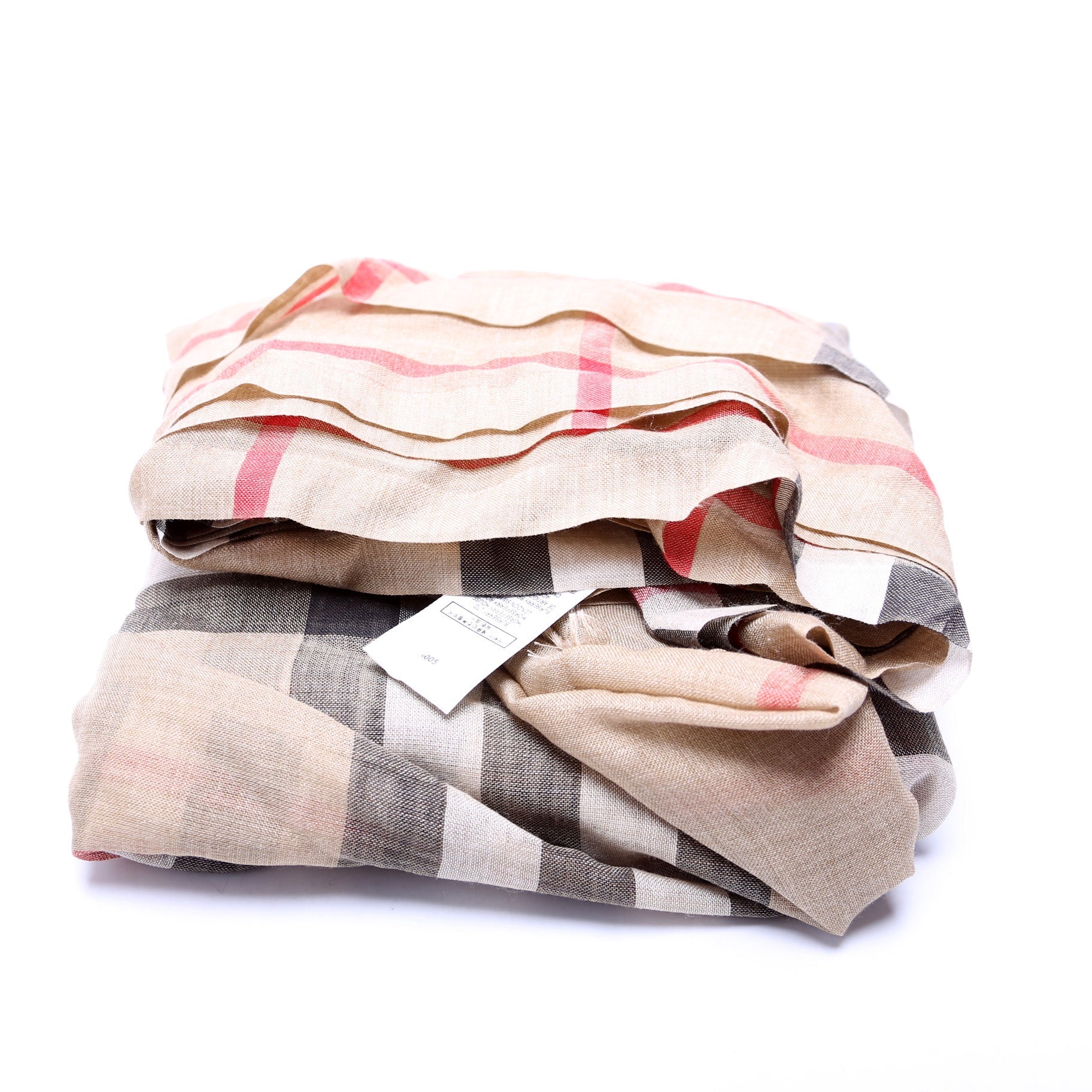 Giant Check Lightweight Wool/Silk Scarf Tan