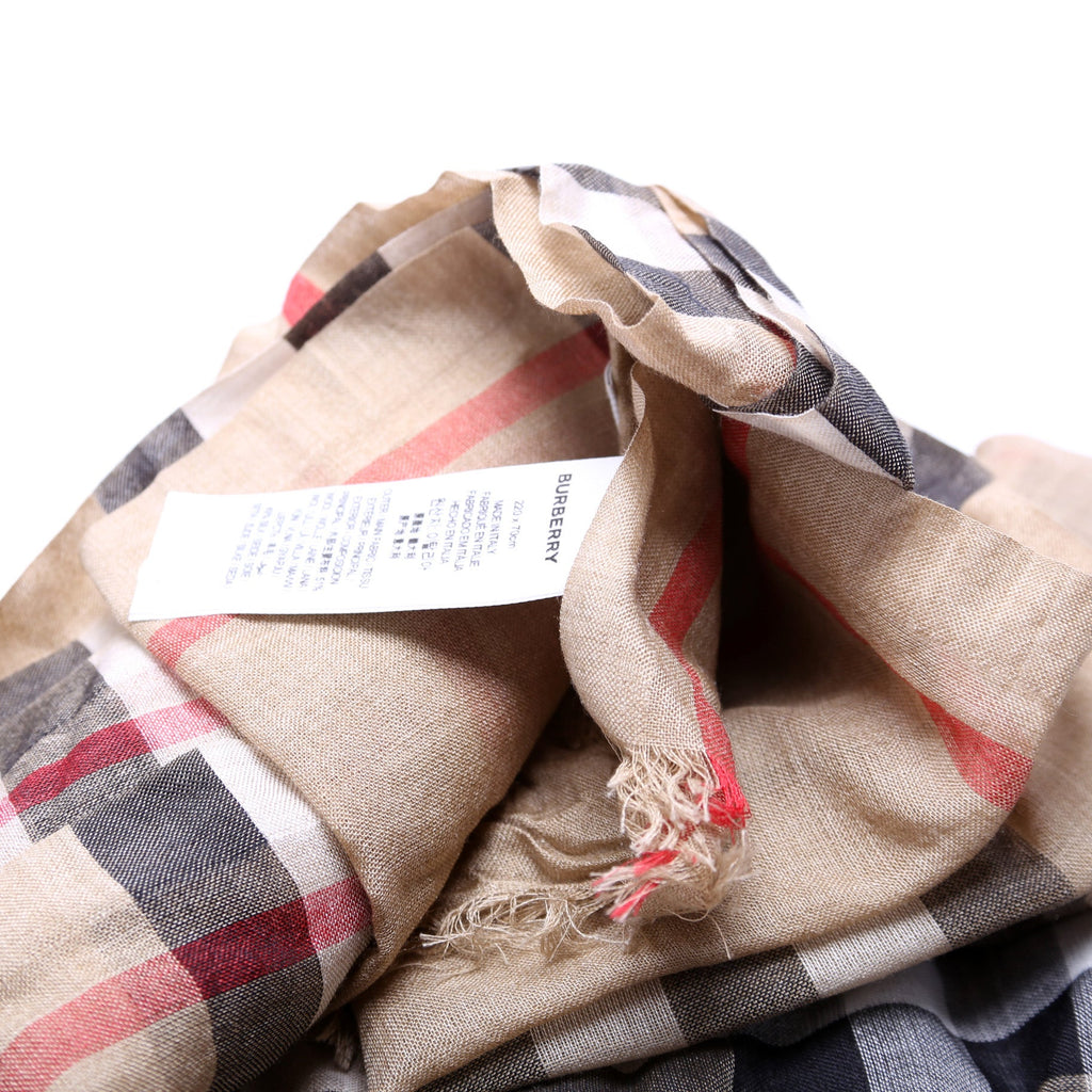 Giant Check Lightweight Wool/Silk Scarf Tan