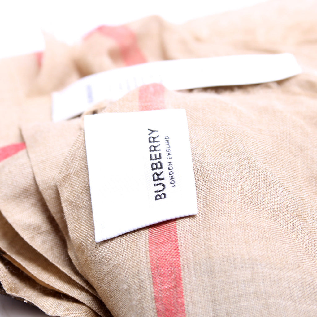 Giant Check Lightweight Wool/Silk Scarf Tan